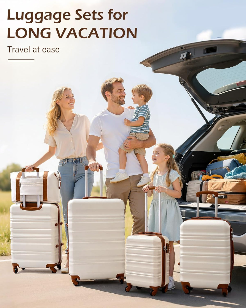 LONG VACATION 6 Piece Luggage Set Carry on Suitcase with ABS+PC hardshell, Spinner Wheels & YKK Zipper TSA Lock wourant