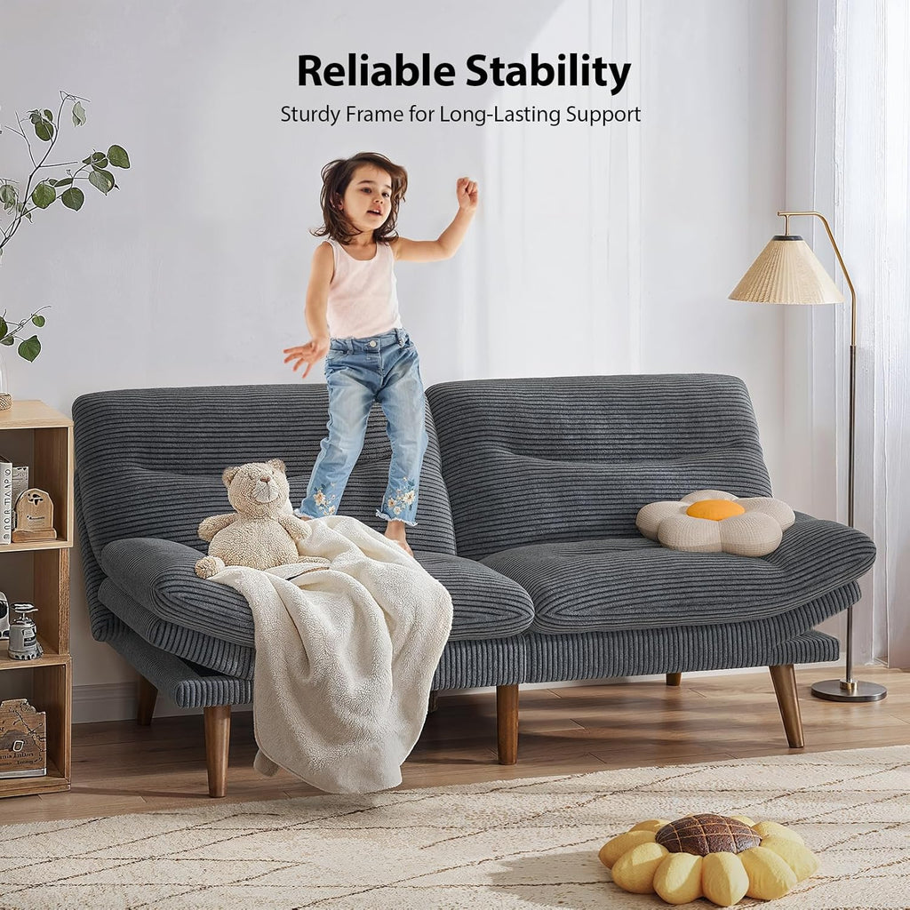 Convertible Futon Sofa Bed, 66 Inch Corduroy Futon Sofa Recliner Sofa Bed for Small Spaces, Playrooms or Offices wourant