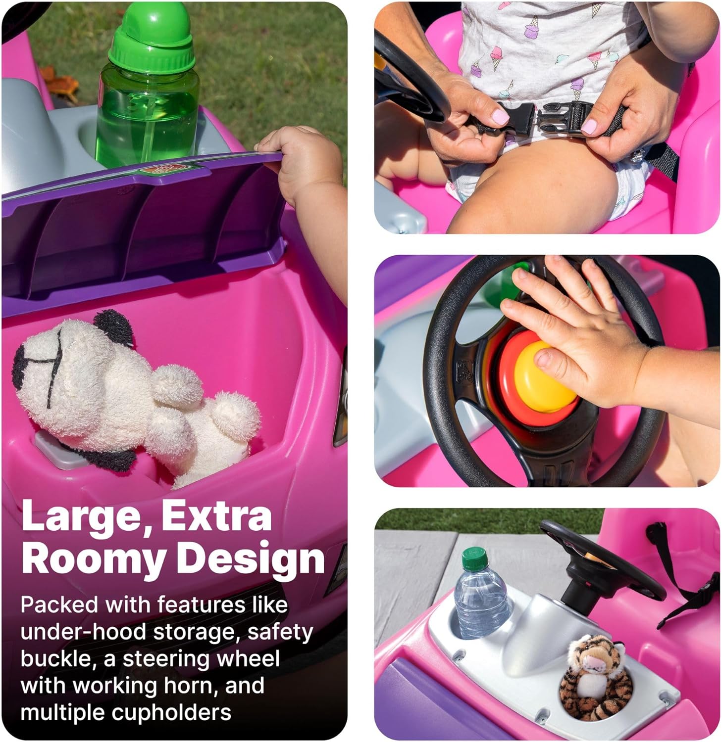 Step2 Whisper Ride II Ride On Push Toy Car Pink Ride On Car Seat Belt Easy Storage Transport wourant