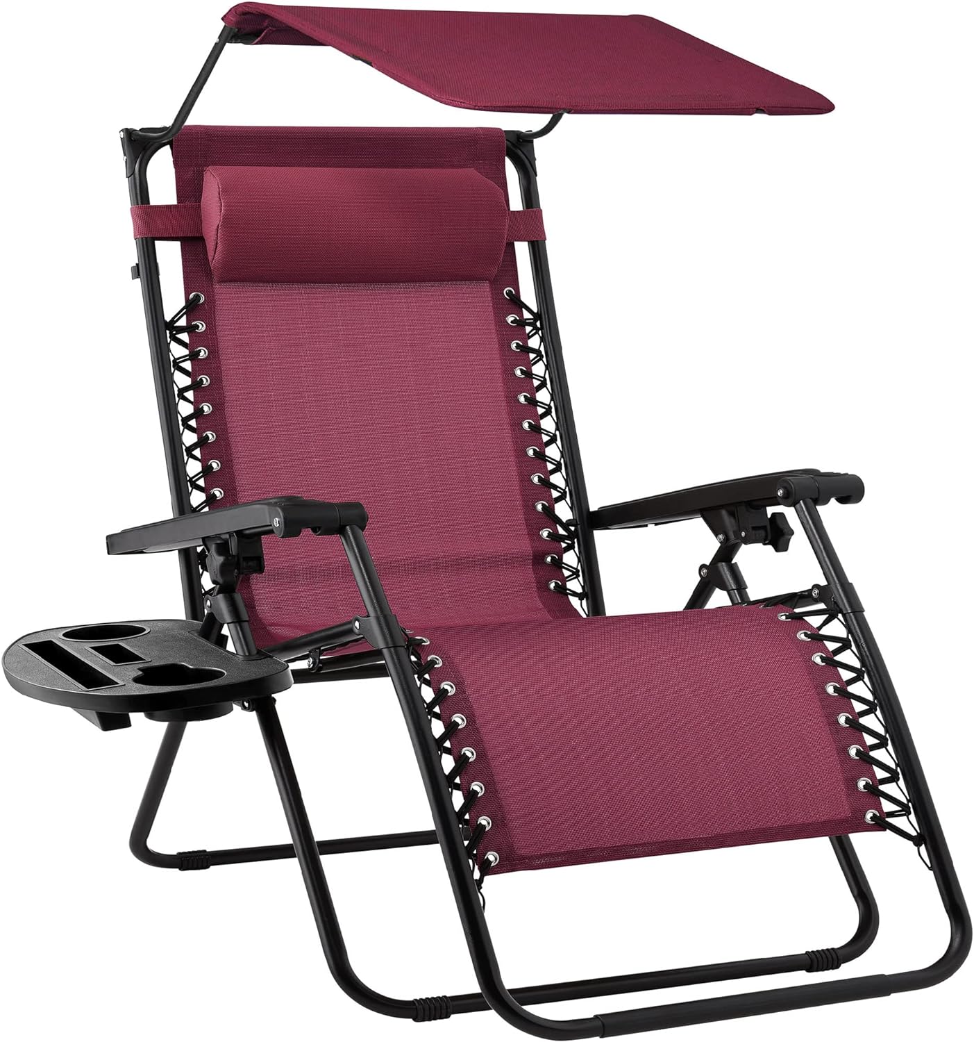 Best Choice Products Folding Zero Gravity Outdoor Recliner Patio Lounge Chair w/Adjustable Canopy Shade, Headrest, Side Accessory Tray, Textilene Mesh - Peacock Blue wourant