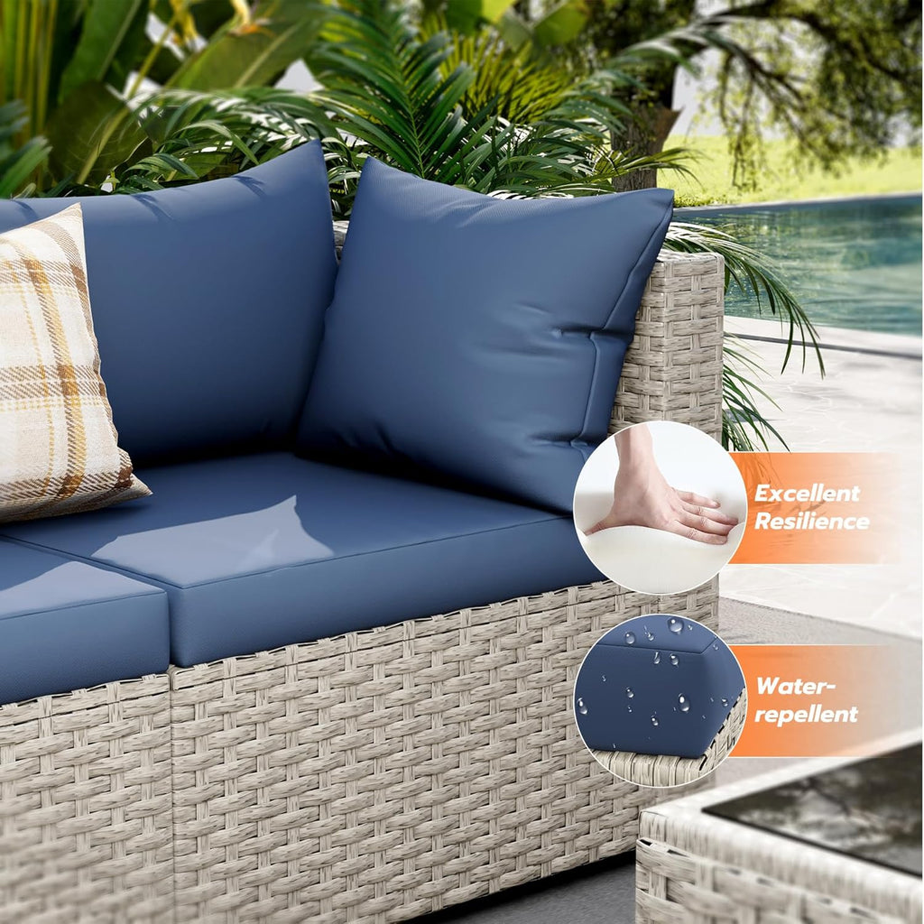 UDPATIO Outdoor Patio Furniture Set, 7-Piece PE Wicker Sectional Sofa with Tea Table, Outdoor Conversation Set for Patio, Garden, Backyard Green wourant