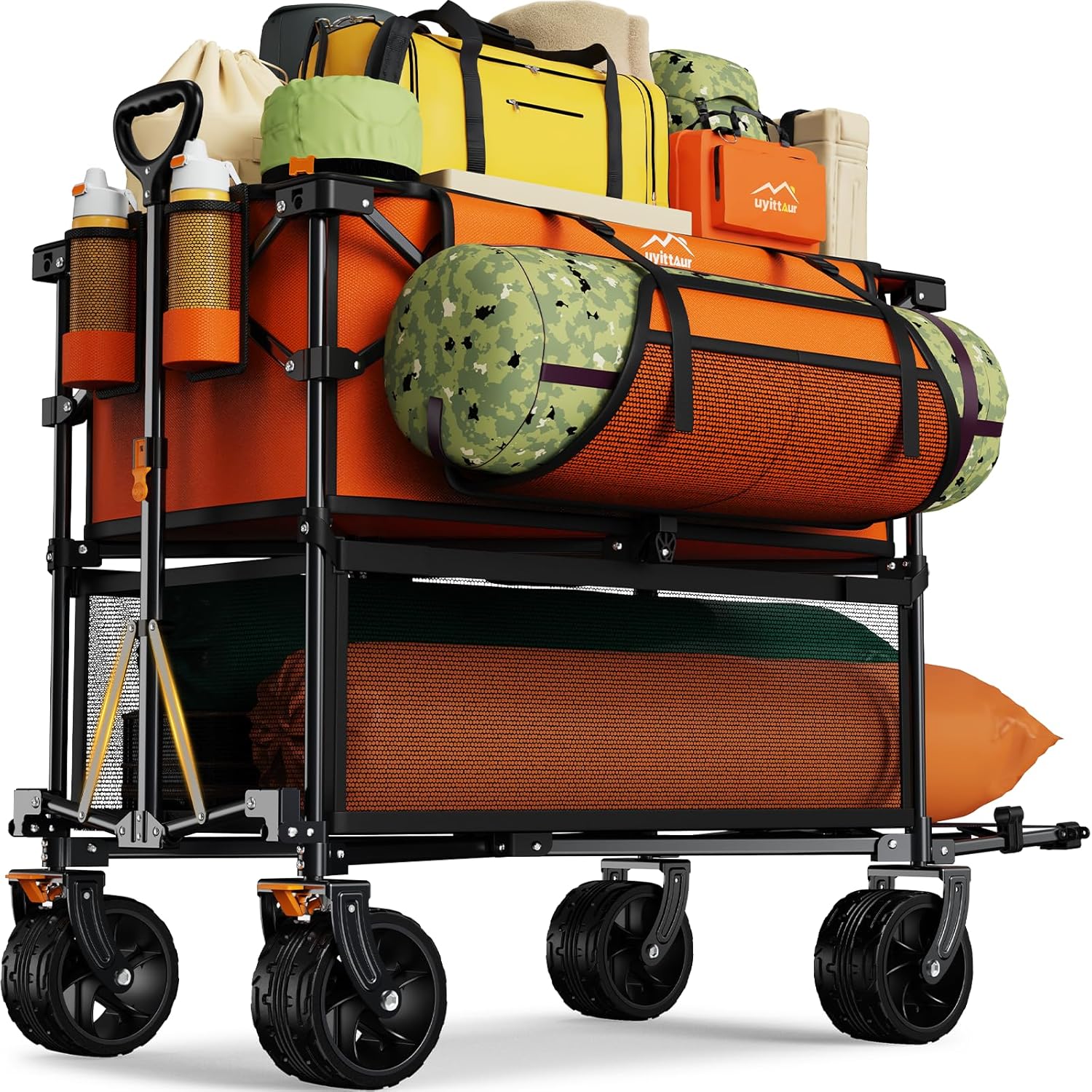 Foldable 50''L Extra Long Double Decker Wagon for Sport, 400L Collapsible Heavy Duty Wagon Cart with Big Wheels, Utility All-Terrain Large Extender Cart for Outdoors wourant