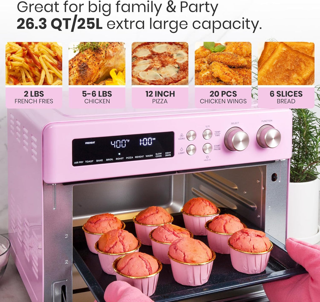 Infrared Heating Air Fryer Toaster Oven, Extra Large Countertop Convection Oven 10-in-1 Combo, 6-Slice Toast, Enamel Baking Pan Easy Clean with Recipe Book, Black Matte Stainless Steel wourant