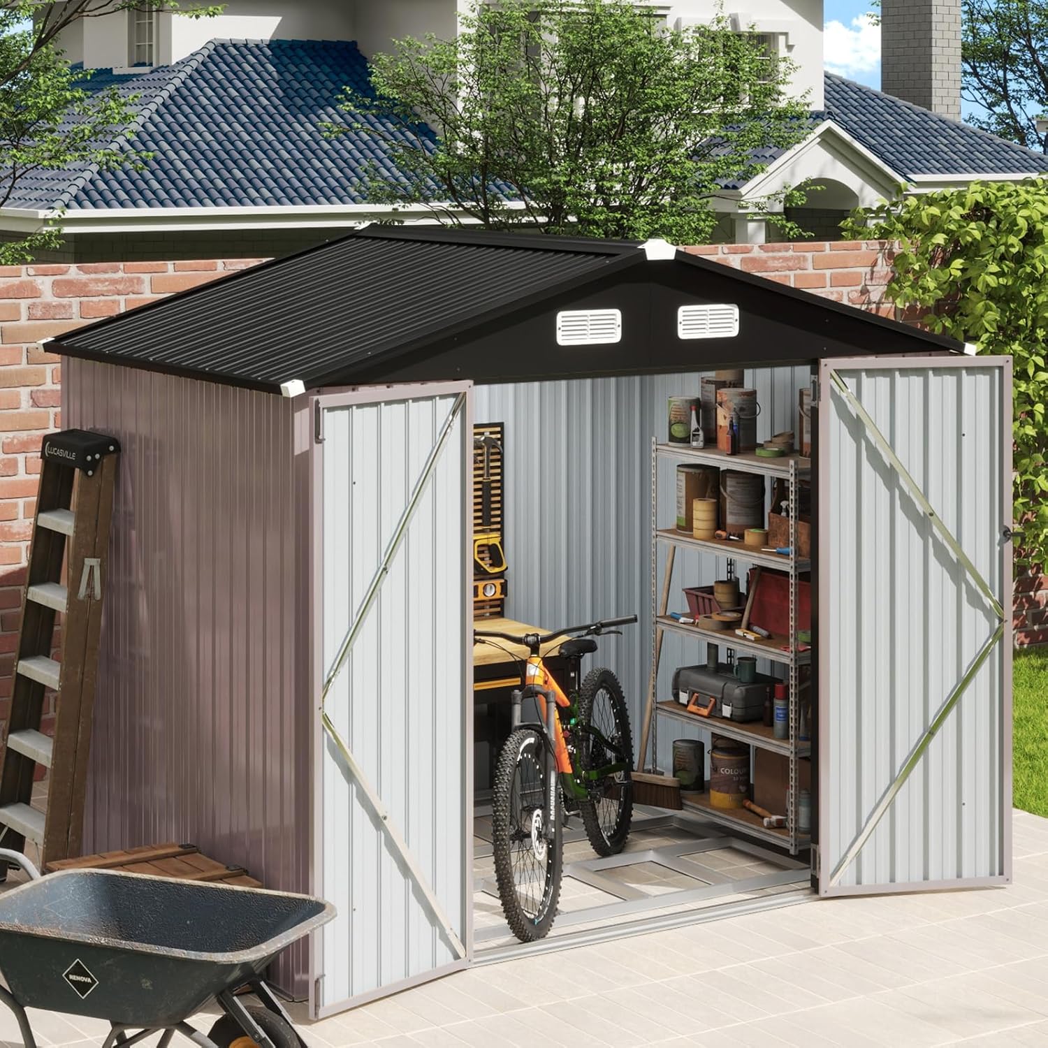 Aoxun 6.2x4 FT Shed Outdoor Storage Shed with Lockable Doors Sloping Roof Metal Garden wourant
