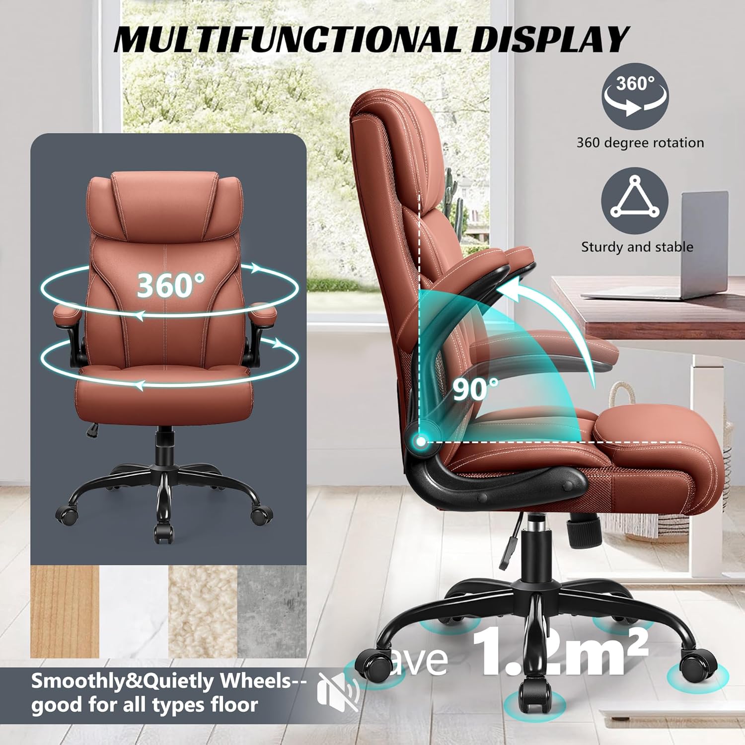 Office Chair Large High-Foot Computer Desk Chair, Breathable Leather Chair Lumbar Support Rotating Computer Chair wourant