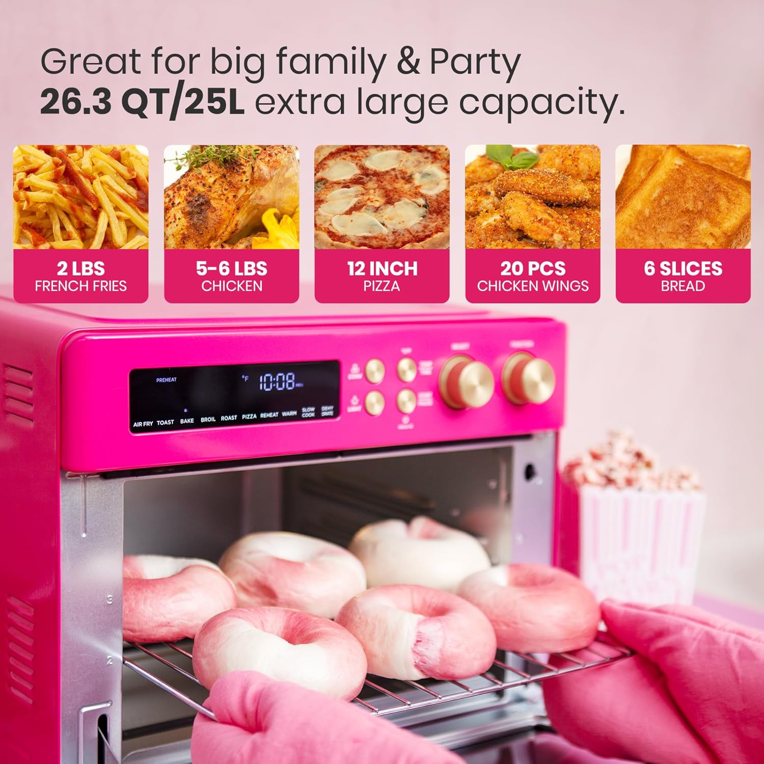 Infrared Heating Air Fryer Toaster Oven, Extra Large Countertop Convection Oven 10-in-1 Combo, 6-Slice Toast, Enamel Baking Pan Easy Clean with Recipe Book, Black Matte Stainless Steel wourant