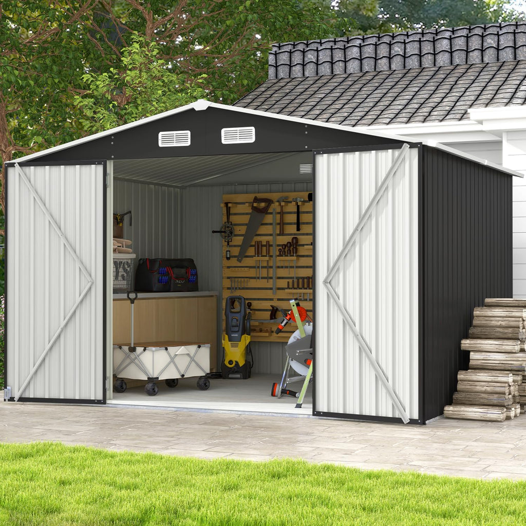 Aoxun 10 x 12FT Outdoor Storage Shed with Double Hinged Large Door Utility Garden Shed wourant