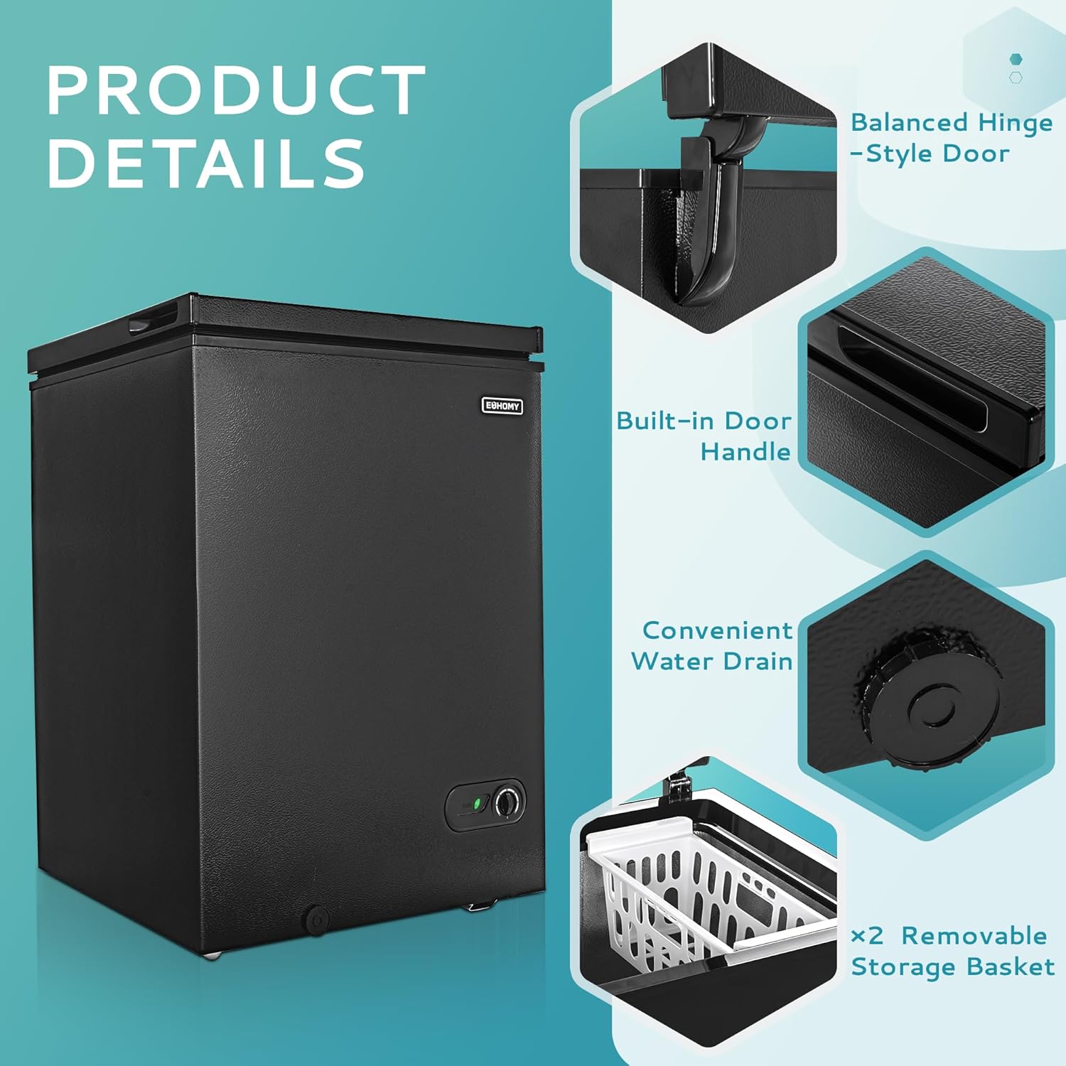 EUHOMY 3.5 Cu.Ft Chest Freezer with Removable Basket, Small Deep Freezer Adjustable 7 Thermostat, Quiet Mini Freezer Free-Standing Top Door, Energy Saving for Apartment/Garage/Basement/Dorm/Home,Black wourant