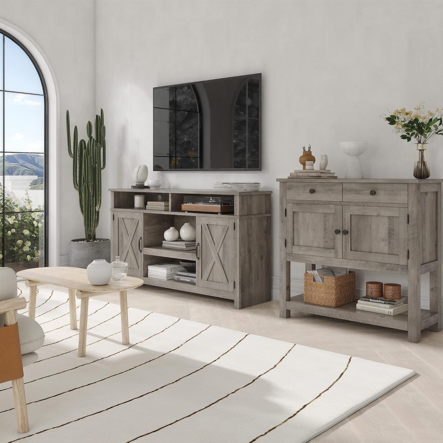 Farmhouse style console table coffee bar, entry table with storage rack, sofa table buffet sideboard wourant
