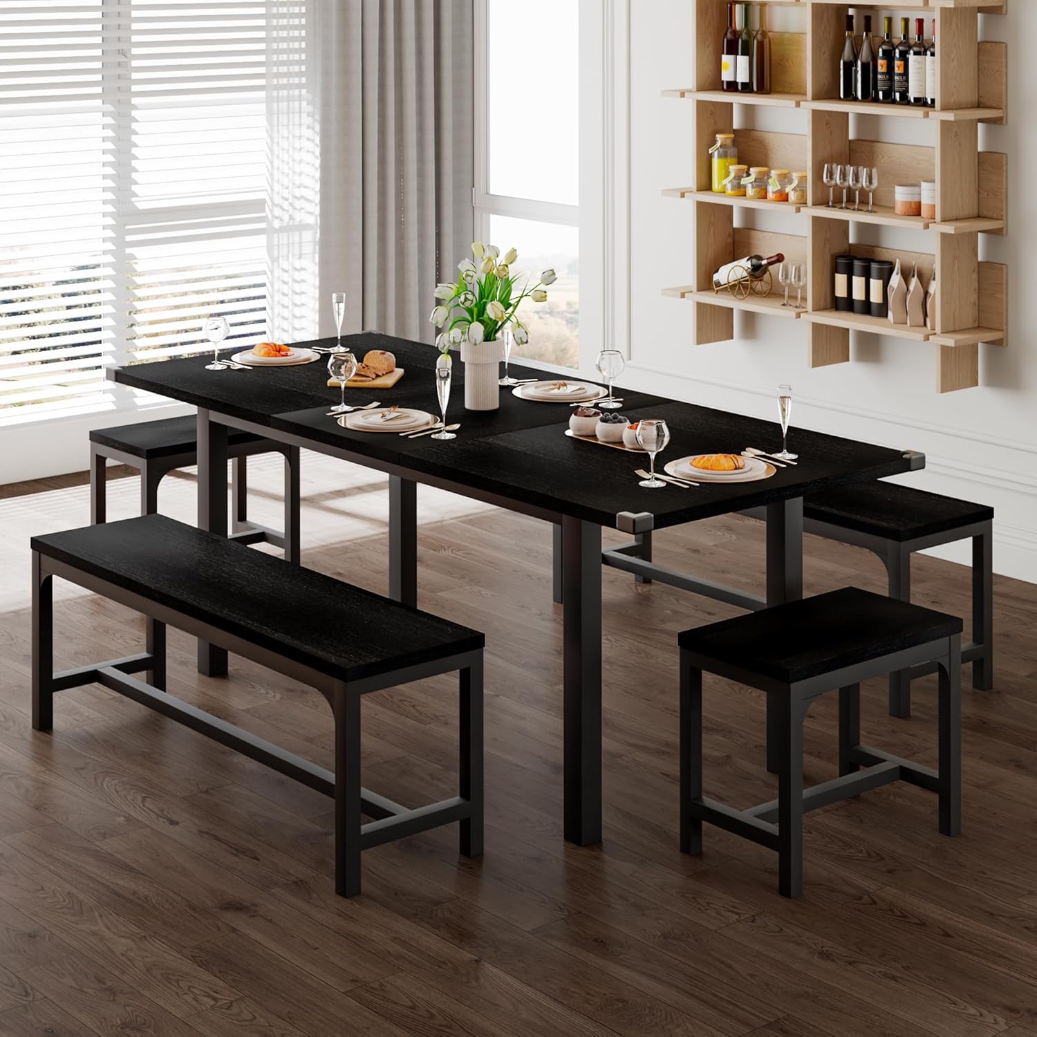 Feonase 5 Piece Dining Table Set for 4-8 People 63" Large Extendable Kitchen Table Set wourant
