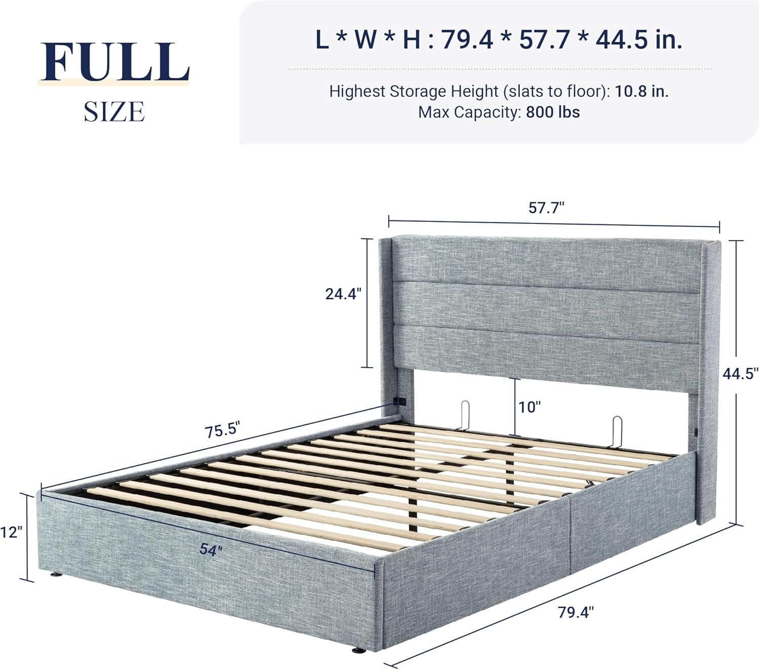 Allewie Queen Size Lift Up Storage Bed Modern Wingback Headboard Hydraulic Support wourant