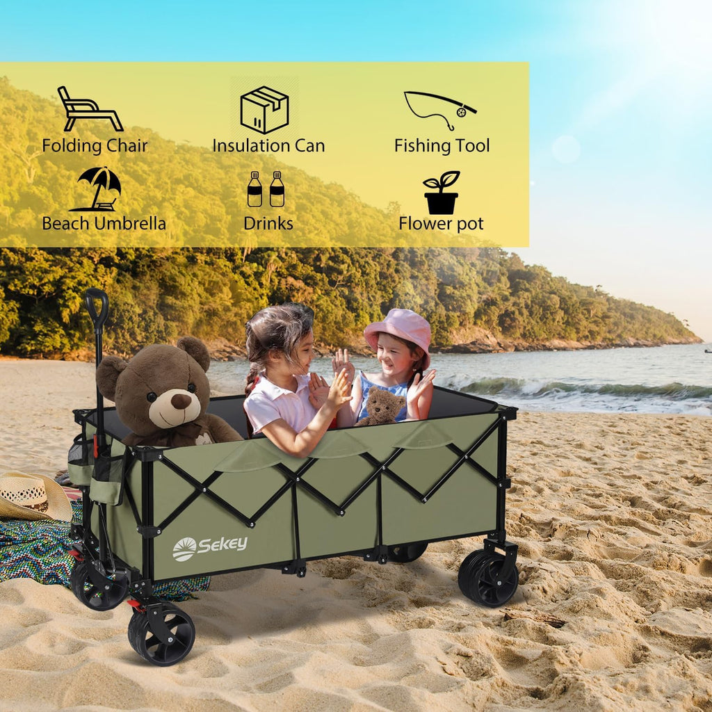 Sekey 48 Inch Long Foldable Extended Travel Cart, 440 Lbs Load Capacity, Heavy Duty 300 Liter Folding Multi-Purpose Garden Cart wourant