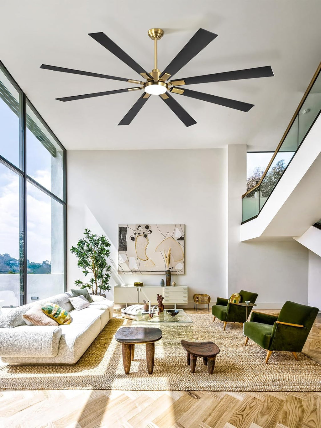 ZMISHIBO 72 inch Large Ceiling Fans with Lights and Remote, Indoor/Outdoor Black Modern Ceiling Fan for Kitchen Living Room Patio, 6 Speed Reversible Quiet DC Motor, 3 CCT, Dual Finish 8 Blades wourant