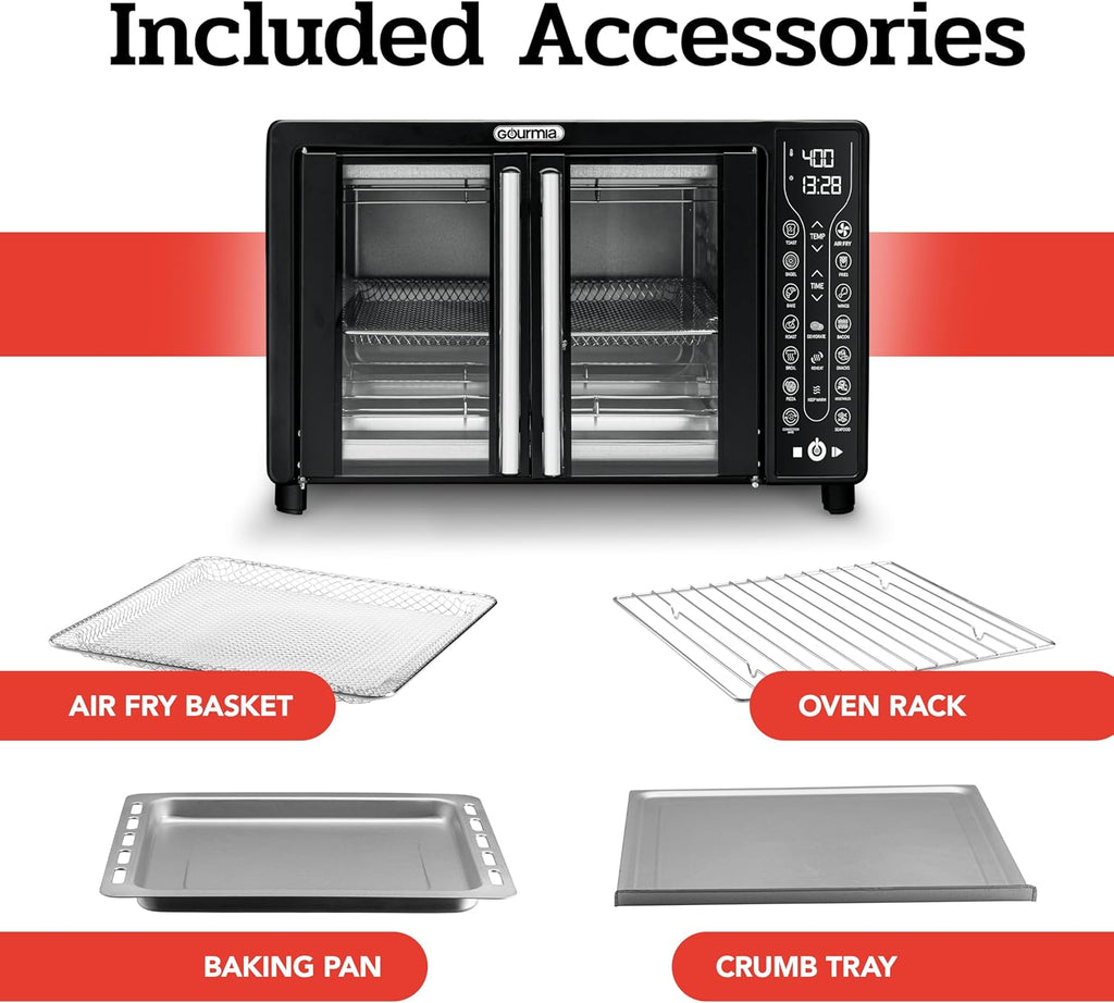 Gourmia Oven Air Fryer Combo with 17 Cooking Presets, 24L Capacity, Convection Rack, Baking Tray, Recipe Book GTF7460 wourant