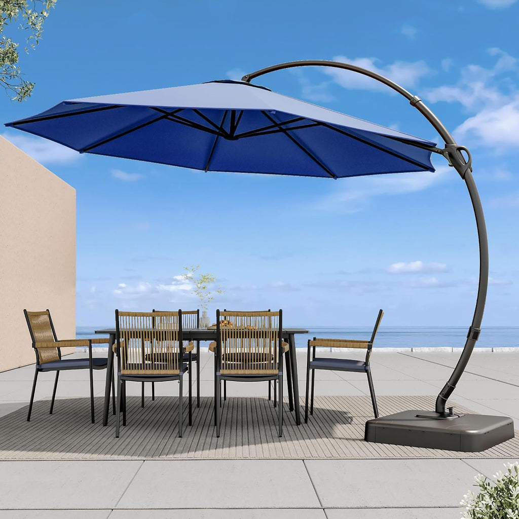 LAUSAINT HOME Outdoor Patio Umbrella with Base included, 11 FT Deluxe Curvy Cantilever Umbrella Heavy Duty Offset Hanging Umbrella with 360° Rotation for Market, Pool, Garden, Backyard, Deck (Beige) wourant