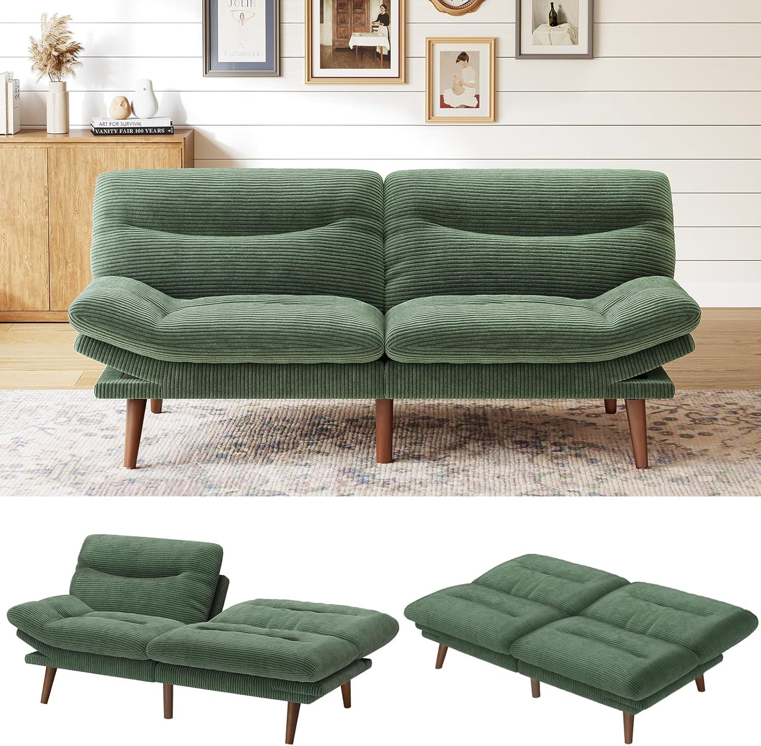 Futon Sofa Bed Futon Sofa with Adjustable Back and Armrests Converts to Small Sleeper Sofa Bed wourant