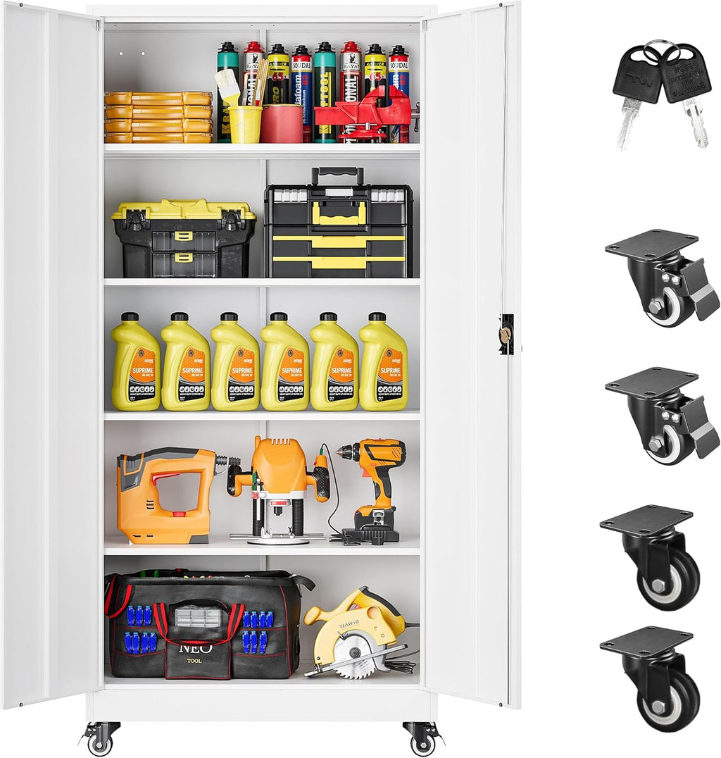 SISESOL Metal Storage Cabinet with Wheels,75 inch Tall Rolling Garage Storage Cabinet wourant