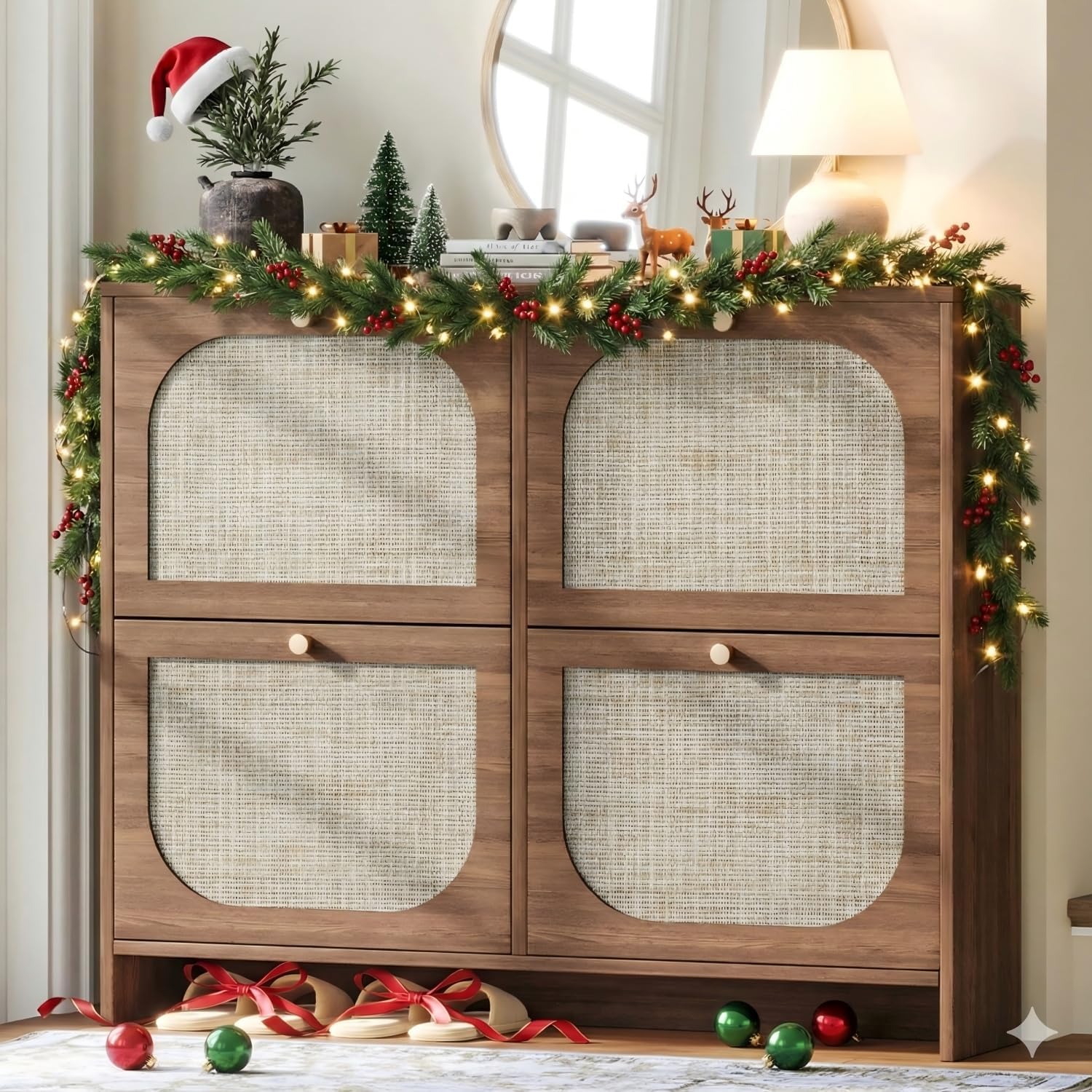 Nicetree freestanding ultra-thin arched rattan shoe cabinet wourant