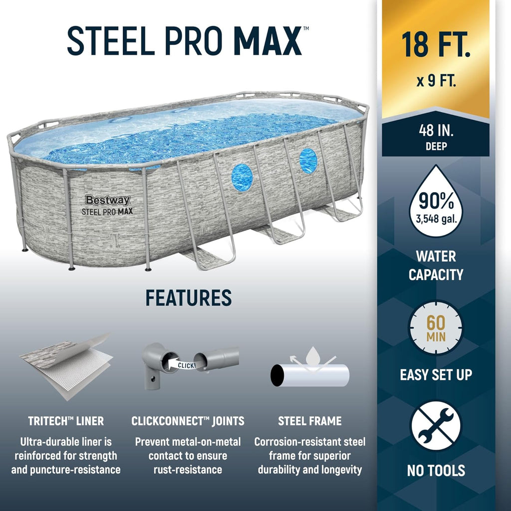 Power Steel Swim Vista Series II 14' x 8' 2" x 39.5" Above Ground Outdoor Swimming Pool Set with 530 GPH Filter Pump, Ladder, and Pool Cover wourant