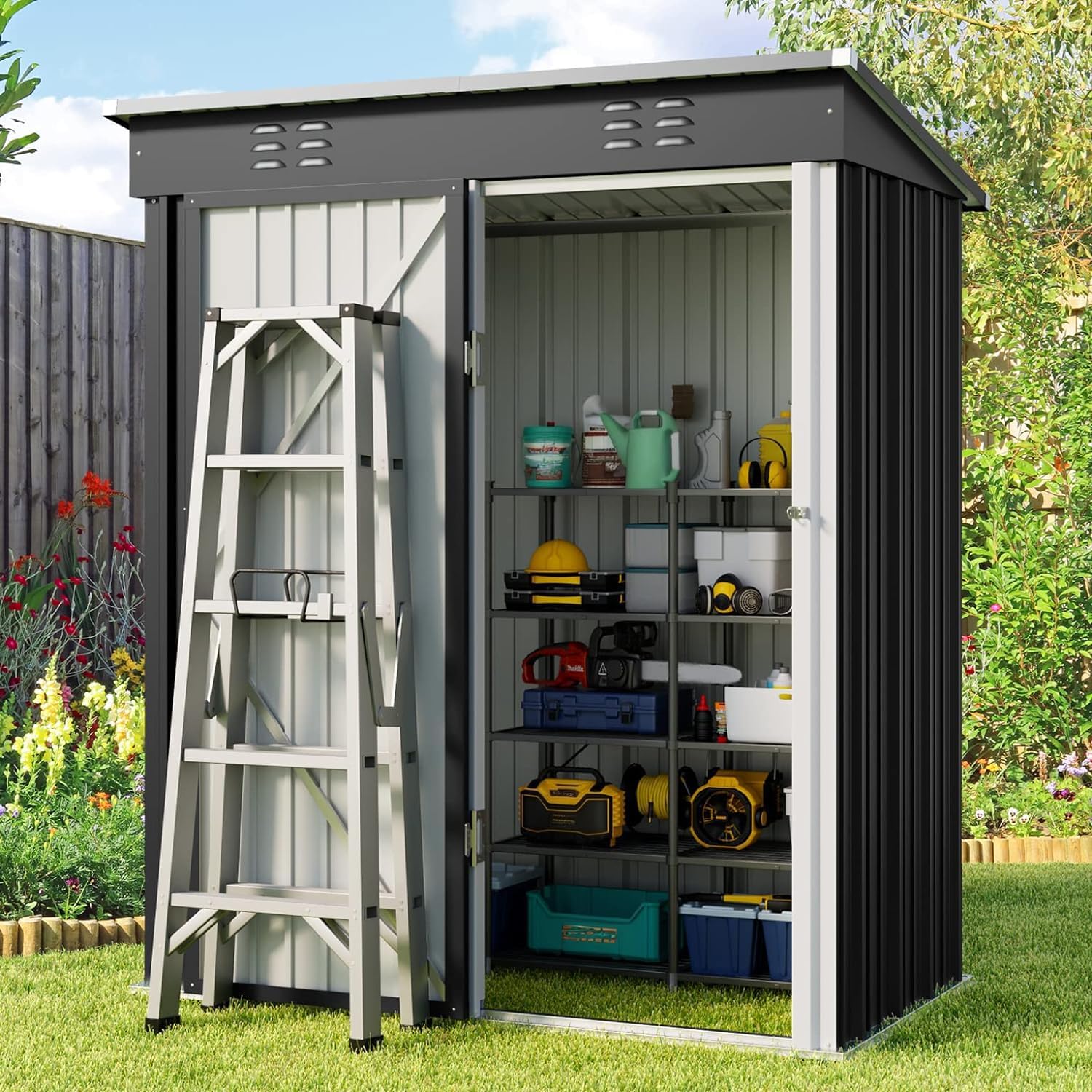 Gizoon Outdoor Storage Shed 6 x 4 Feet, Galvanized Metal Garden Shed wourant