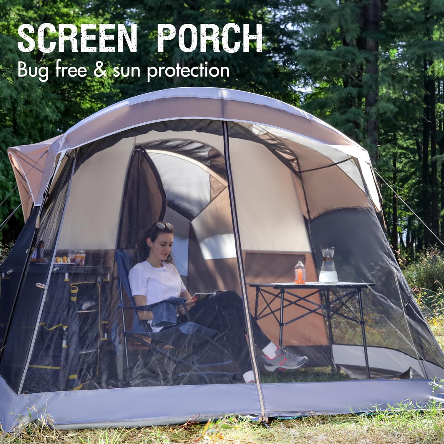 PORTAL 6/8/10 Person Family Camping Tent with Screen Room, Water Resistant Big Tunnel Tent with Rainfly, Large Family Tent for Outdoor Camping, Party wourant