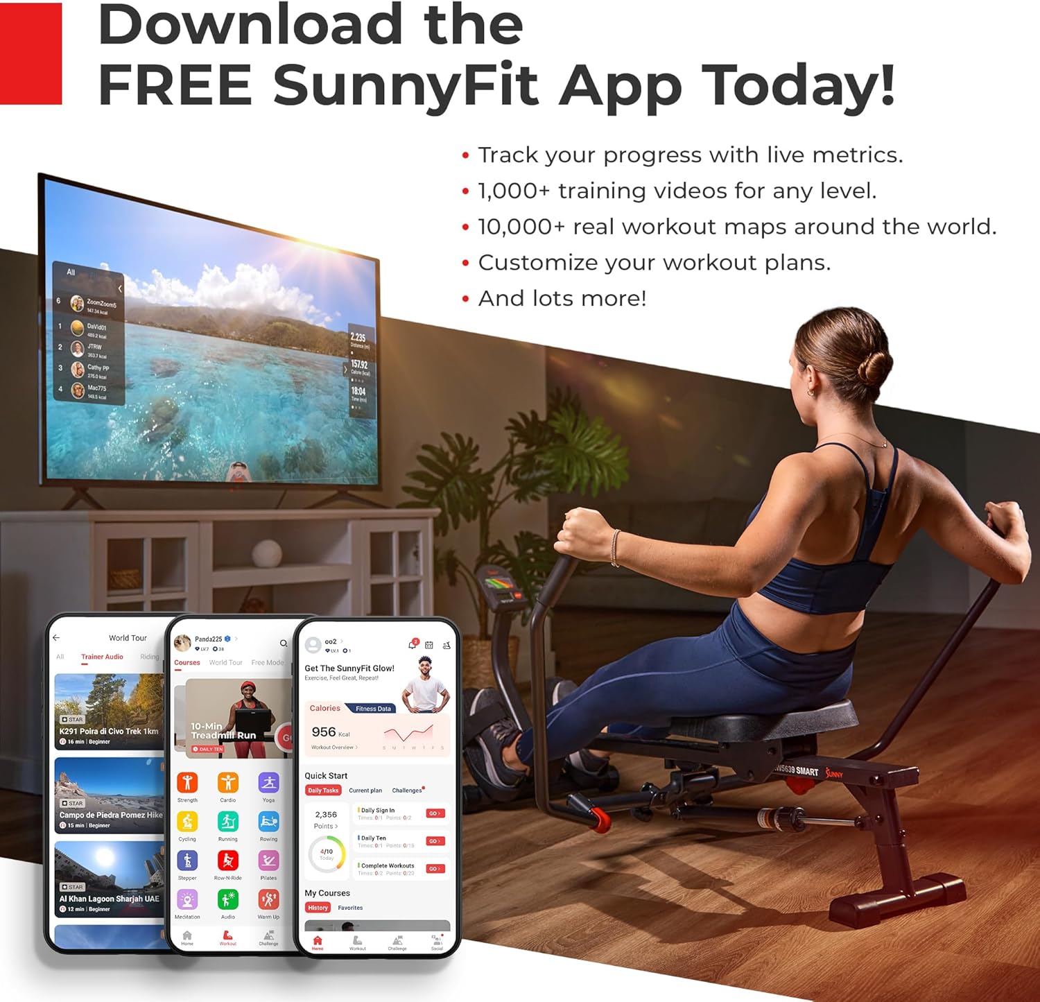 Sunny Health & Fitness Compact Adjustable Rowing Machine with 12 Levels of Resistance for Complete Body Workouts and Optional Free SunnyFit App Enhanced Connectivity wourant
