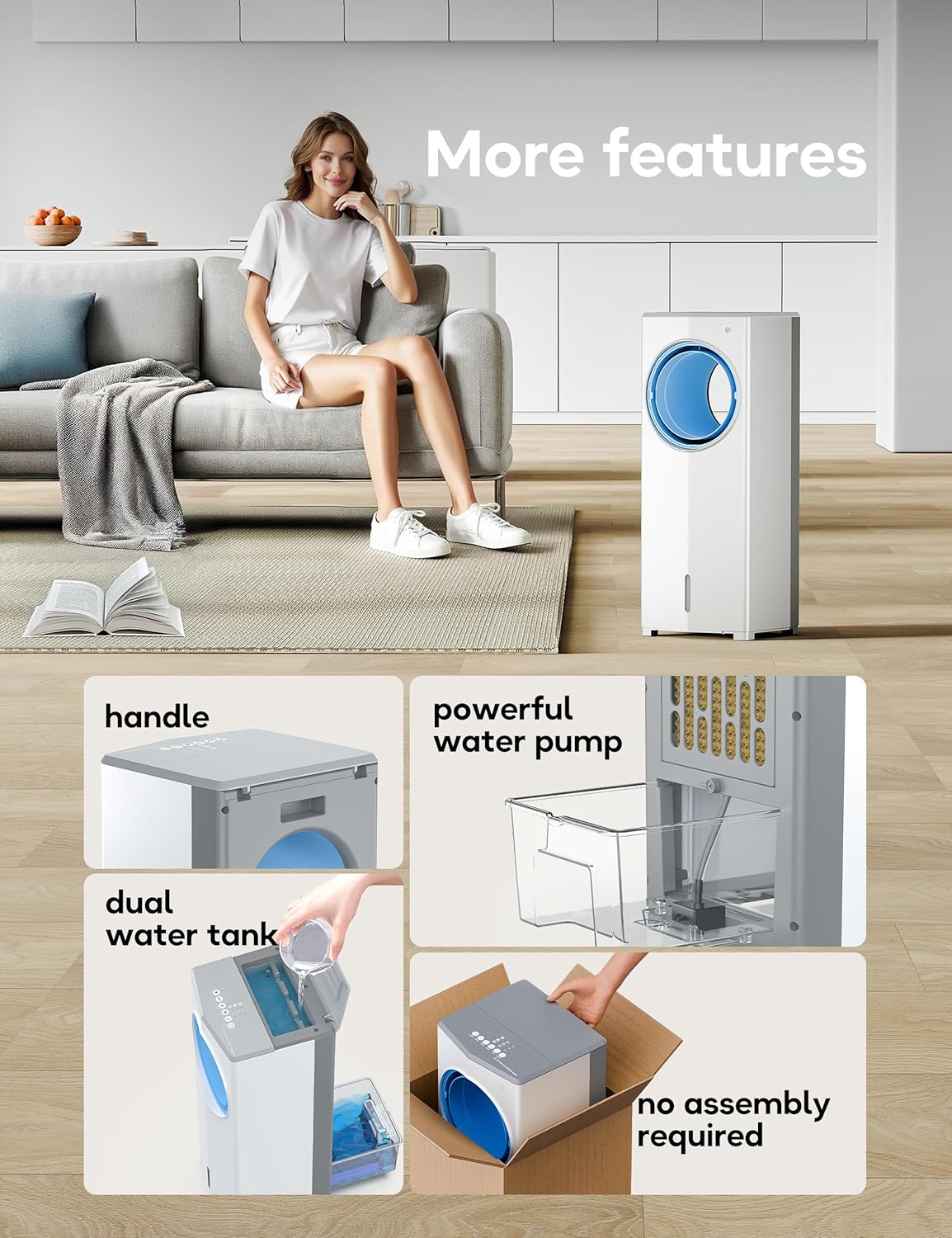Windowless Portable Air Conditioner, 26.3" Small Evaporative Air Cooler for Room No Window, 3-Speed Settings, 4 Modes, 7H Timer, Remote Control, 4 Ice Packs, Quiet AC Unit for Bedroom wourant