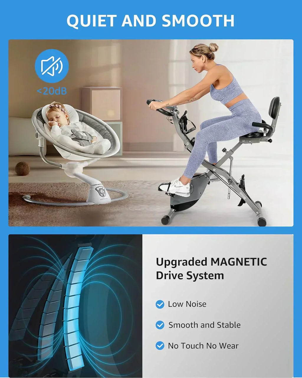 Foldable Exercise Bike Stationary Bikes  5 IN 1 Indoor Workout Cycling Bike Quiet Magnetic Resistance wourant