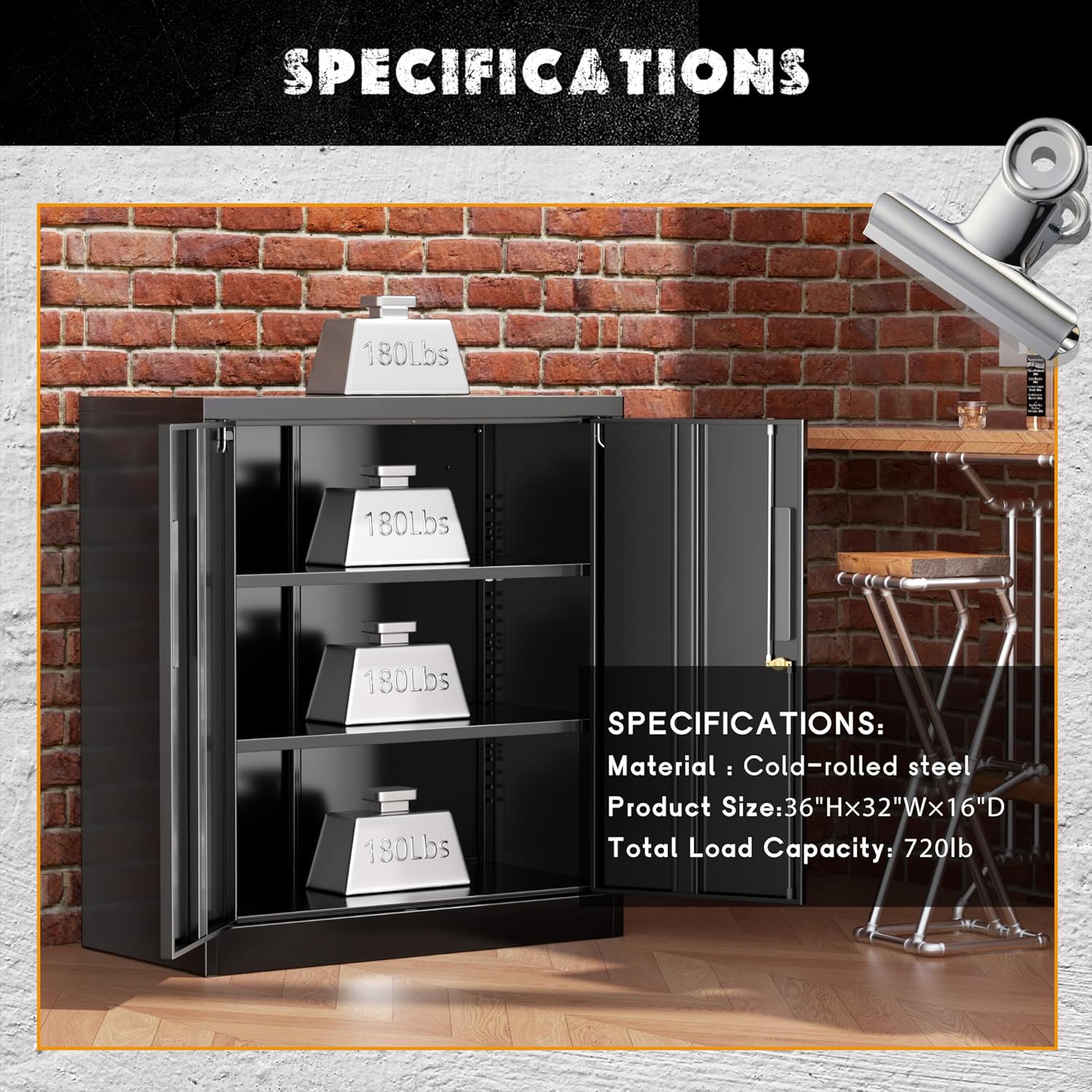 Greenvelly Metal Storage Cabinet, 72" Black Locking Metal Cabinet with 2 Doors and 4 Adjustable Shelves, Lockable Garage Storage Cabinets for Home Office, Garage, Kitchen, Living Room wourant