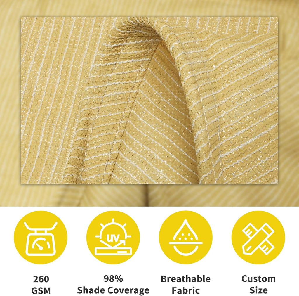 ShadeMart Heavy Duty 12' x 16' Beige Sun Shade Rectangle Pro Ring Shade Sail, 260 GSM Commercial Grade UPF50 Sunshade, Reinforced Corners & Edges - 5 Years Warranty (We Make Custom Size) woonhhop