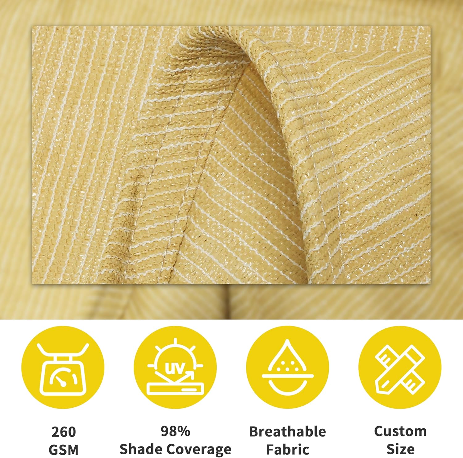 ShadeMart Heavy Duty 12' x 16' Beige Sun Shade Rectangle Pro Ring Shade Sail, 260 GSM Commercial Grade UPF50 Sunshade, Reinforced Corners & Edges - 5 Years Warranty (We Make Custom Size) woonhhop