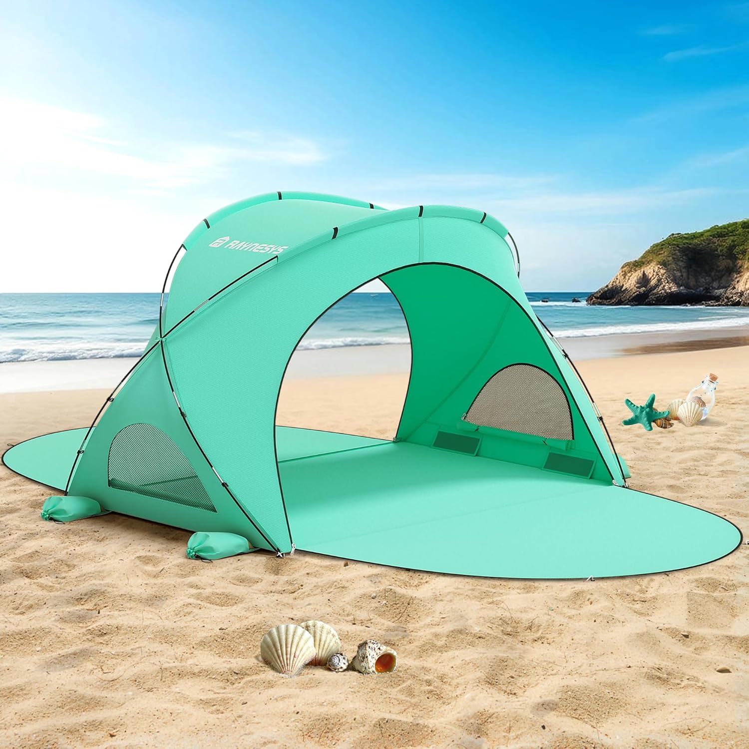 Beach Tent Sun Shelter, Beach Shade Tent with UPF50+ UV Protection, Beach Sun Shelter, Beach Shade with 2 Zippered Doors, Portable Beach Tent for Beach Camping Fishing wourant