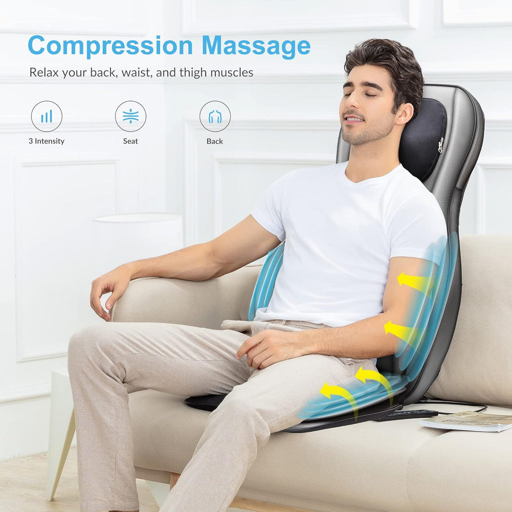 COMFIER Massager Chair with Heat Shiatsu Neck Back Massager Portable with Compress & Rolling Massage Chair Pad for Full Back Neck & Shoulders Full Body Pain wourant