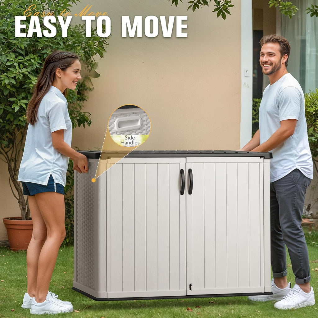 Greesum Outdoor Horizontal Storage Shed 27 Cu.ft Resin Large Storage Box for Garden Patio wourant