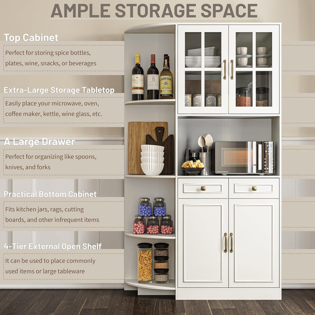 Kitchen Hutch Pantry Cabinet 71" Tall with Glass Doors wourant