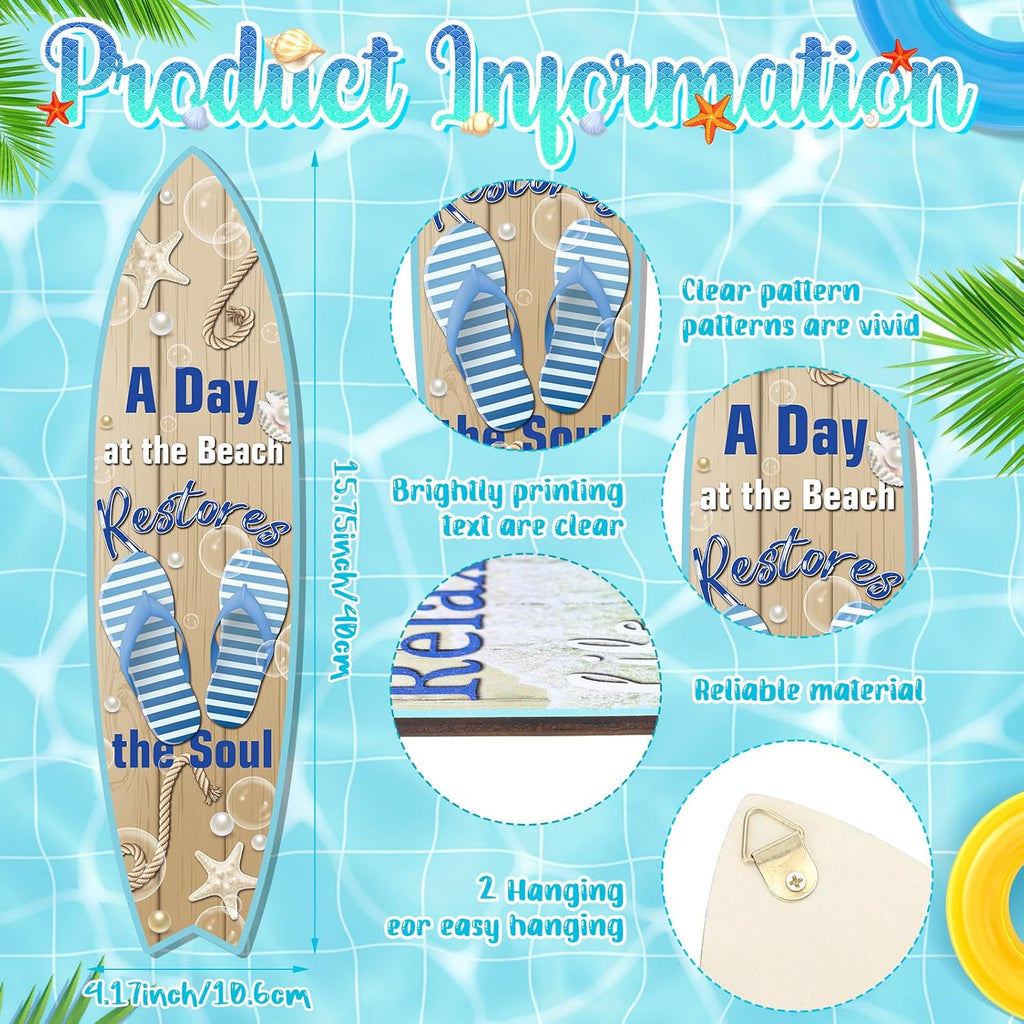 Blulu 4 Pcs Surfboard Wall Decor Surfboard Wall Hanging Sign Wooden Beach Decoration Summer Theme Decor Hawaiian Luau Party Decoration for Home Bar Aloha Tropical Birthday Party(Tiki) wourant