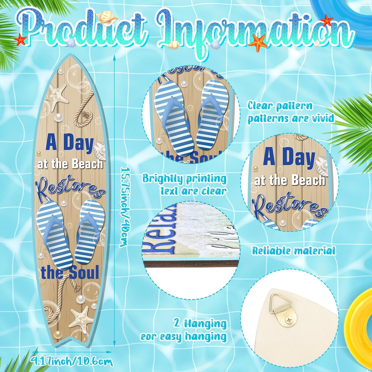 Blulu 4 Pcs Surfboard Wall Decor Surfboard Wall Hanging Sign Wooden Beach Decoration Summer Theme Decor Hawaiian Luau Party Decoration for Home Bar Aloha Tropical Birthday Party(Tiki) wourant