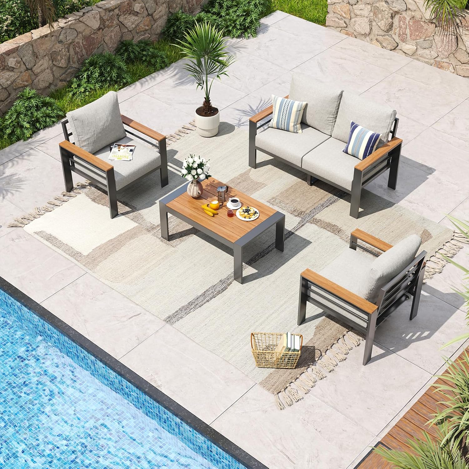 Aoxun Aluminum Patio Furniture Set 7 Seats, Oversized Outdoor Sectional with Washable Thick Cushions, Coffee Table and Waterproof Cover, Patio Conversation Sets for Porch, Balcony, Deck woonhhop