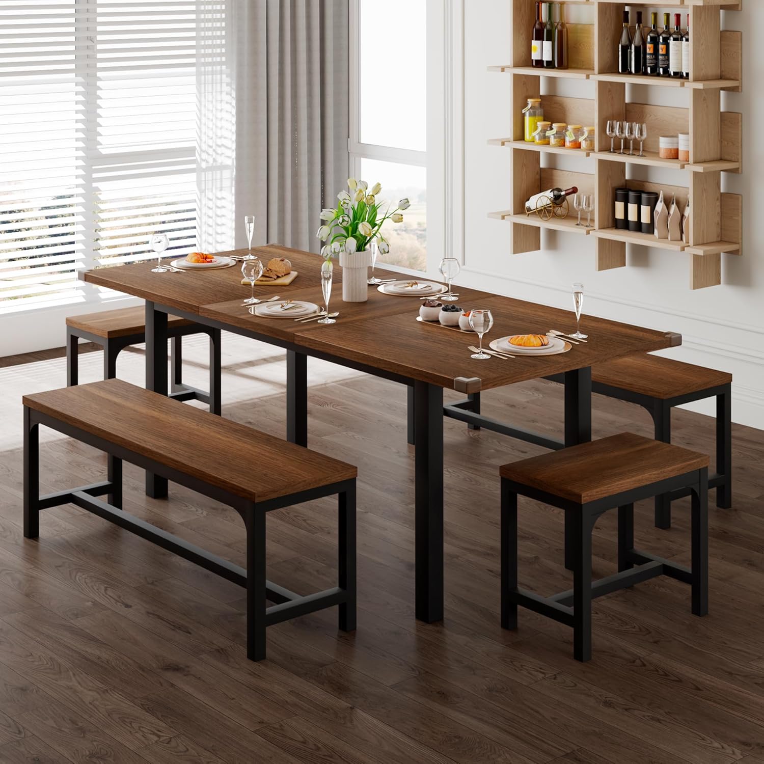 Feonase 5 Piece Dining Table Set for 4-8 People 63" Large Extendable Kitchen Table Set wourant