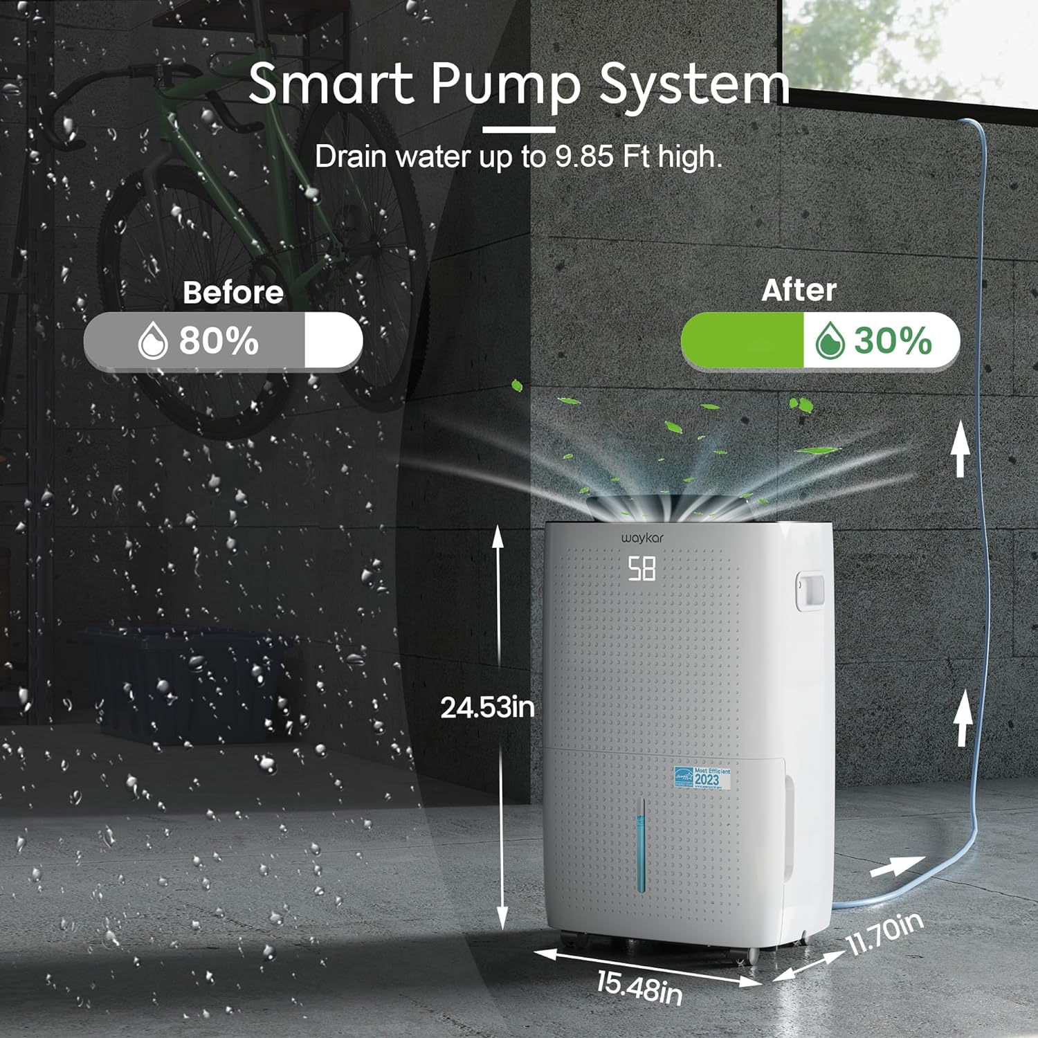 Waykar 2000 Sq. Ft Dehumidifier for Home and Basements, with Auto or Manual Drainage, 0.66 Gallon Water Tank Capacity wourant