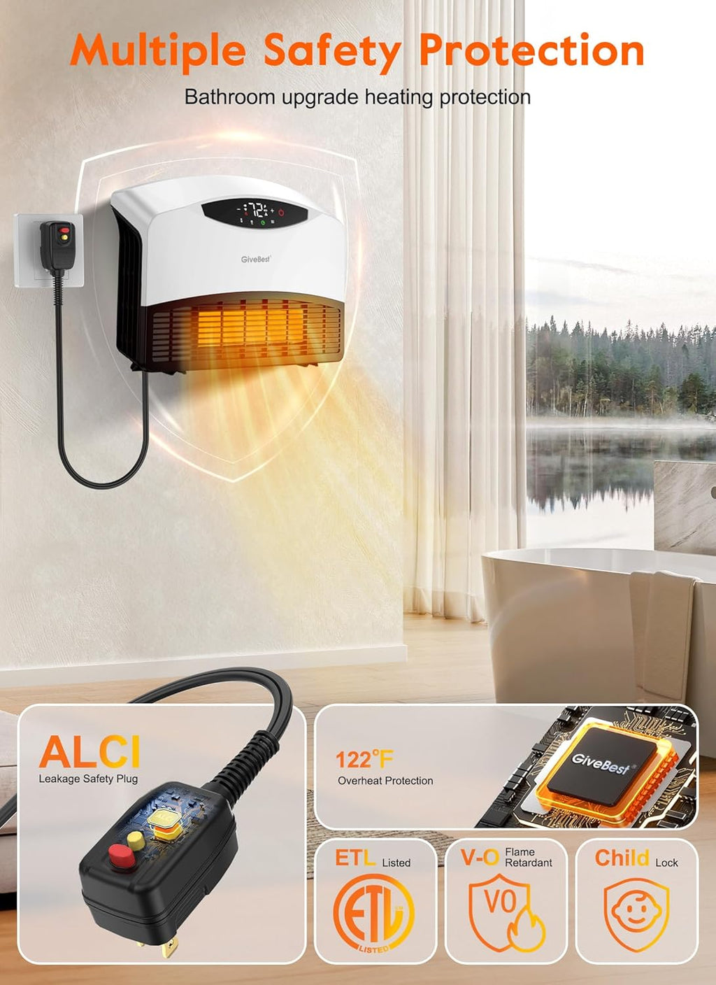 Wall mounted electric heater with WiFi and remote control, floor standing heater 1500W fast coverage for large rooms wourant