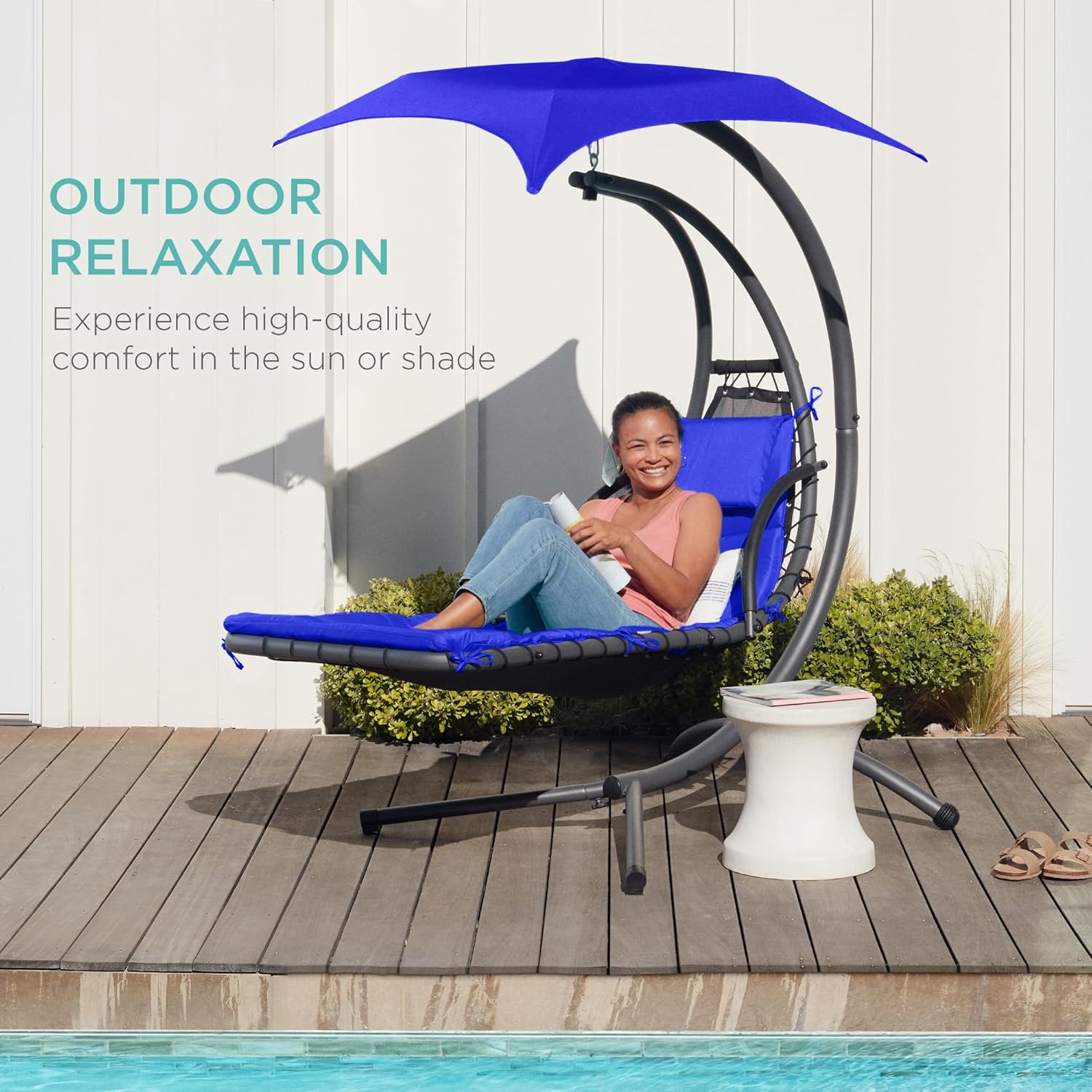 Best Choice Products Outdoor Hanging Curved Steel Chaise Lounge Chair Swing w/Built-in Pillow and Removable Canopy - Teal wourant