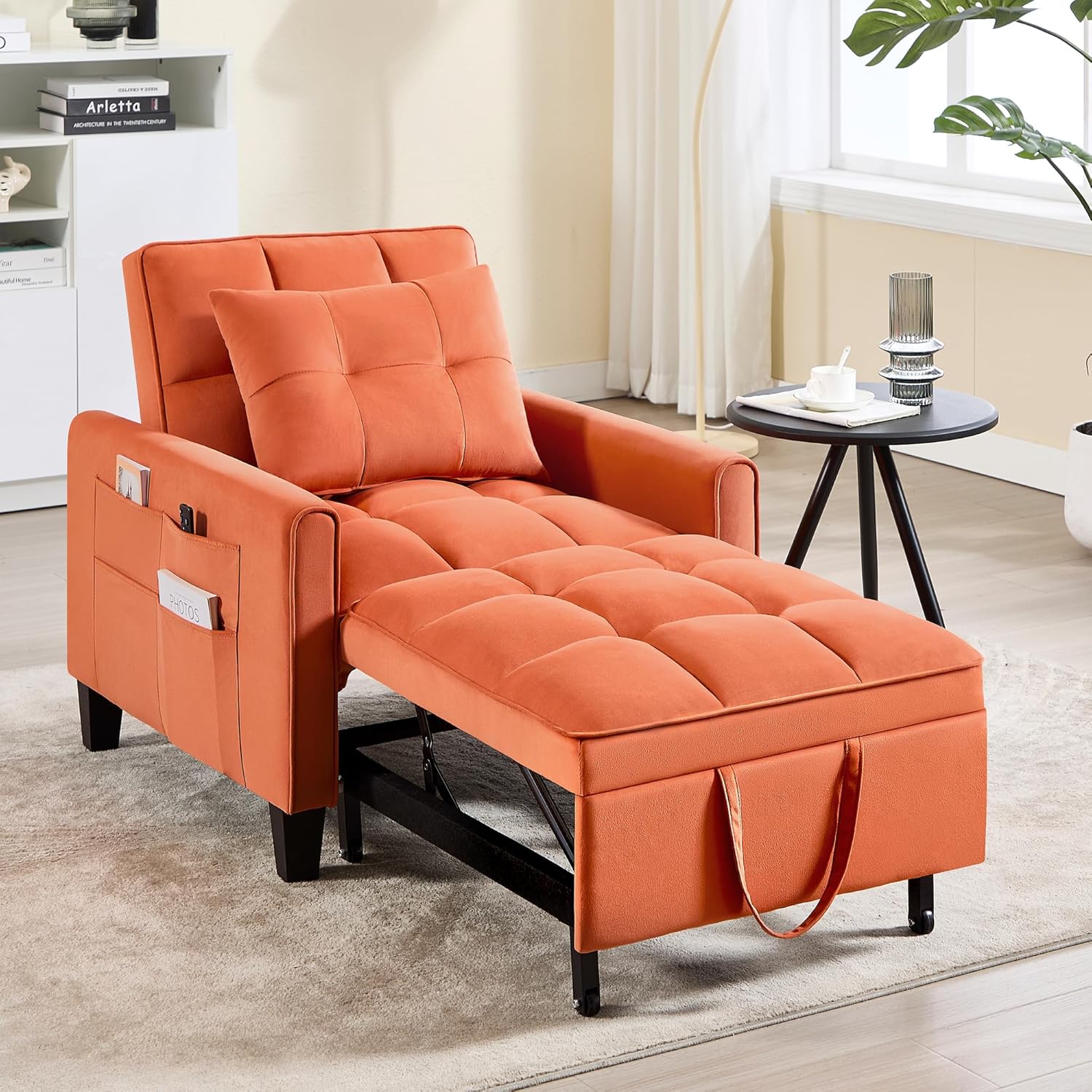 Convertible Sleeper Chair, 3 in 1 Sleeper Chair Bed Pull Out Sofa Bed Chairs, Velvet Single Sofa with Adjustable Backrest wourant