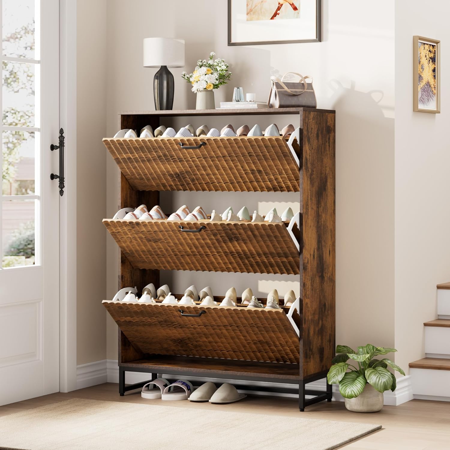 Nicetree Shoe Cabinet Freestanding Shoe Cabinet with 2 Reversible Drawers wourant