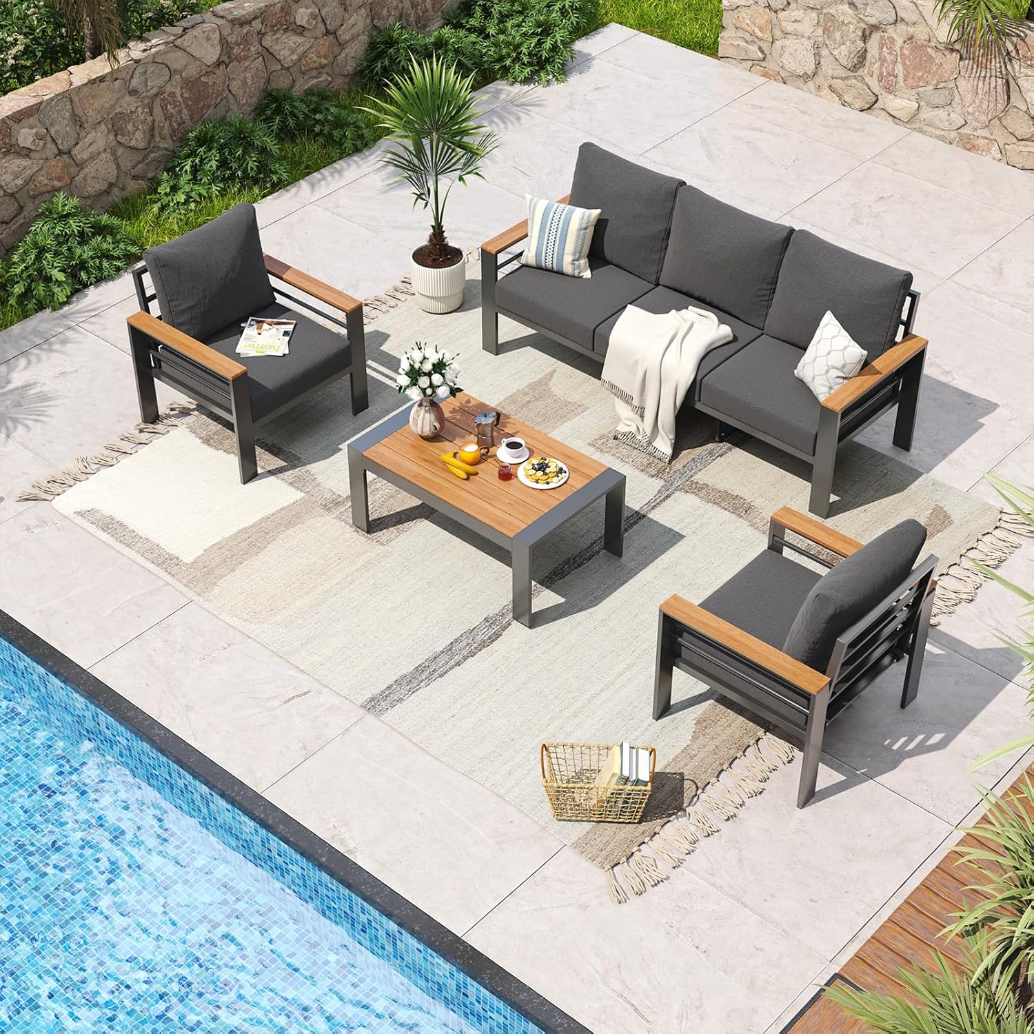 Aoxun Aluminum Patio Furniture Set 7 Seats, Oversized Outdoor Sectional with Washable Thick Cushions, Coffee Table and Waterproof Cover, Patio Conversation Sets for Porch, Balcony, Deck woonhhop
