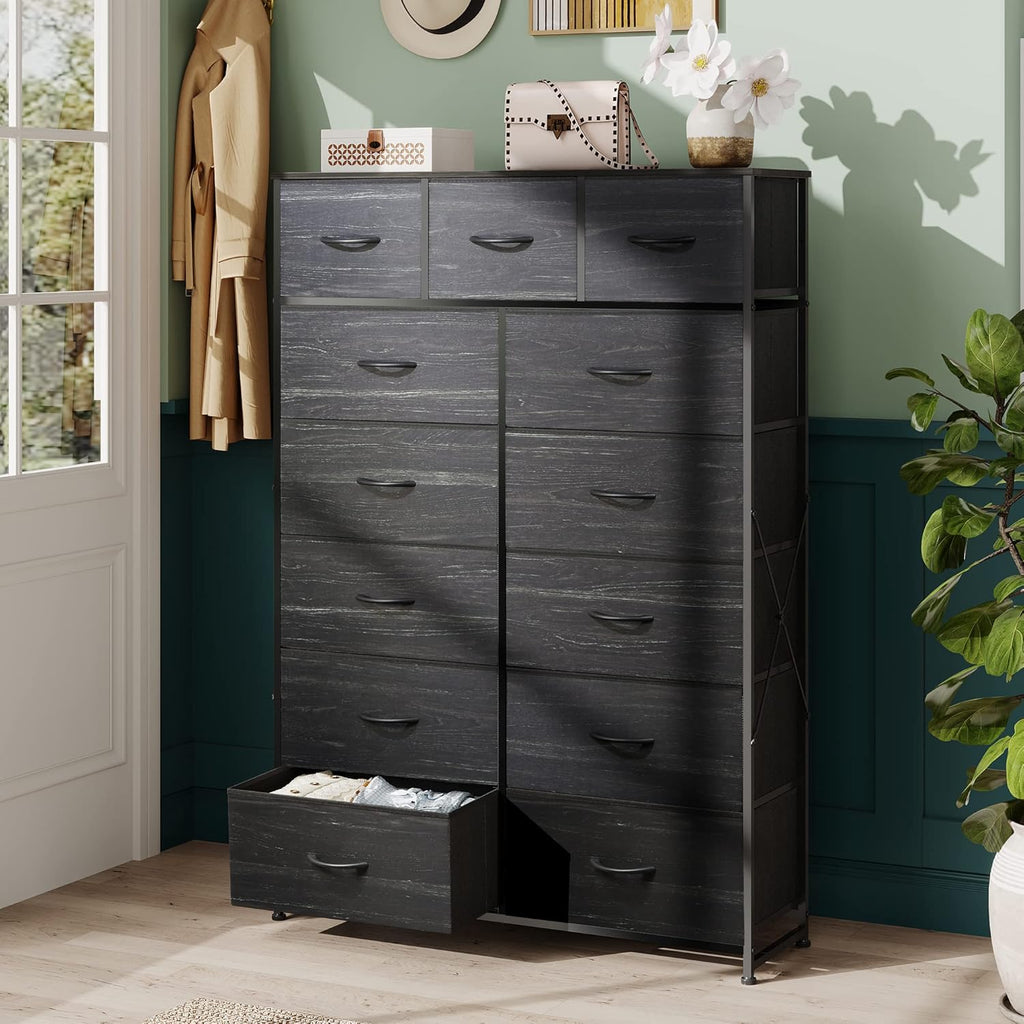 WLIVE Storage Organizer Unit with 13 Fabric Bins, Storage Drawers Organizer with Steel Frame, Tall Storage Tower Organizaton for Living Room, Hallway, Office, Charcoal Black wourant