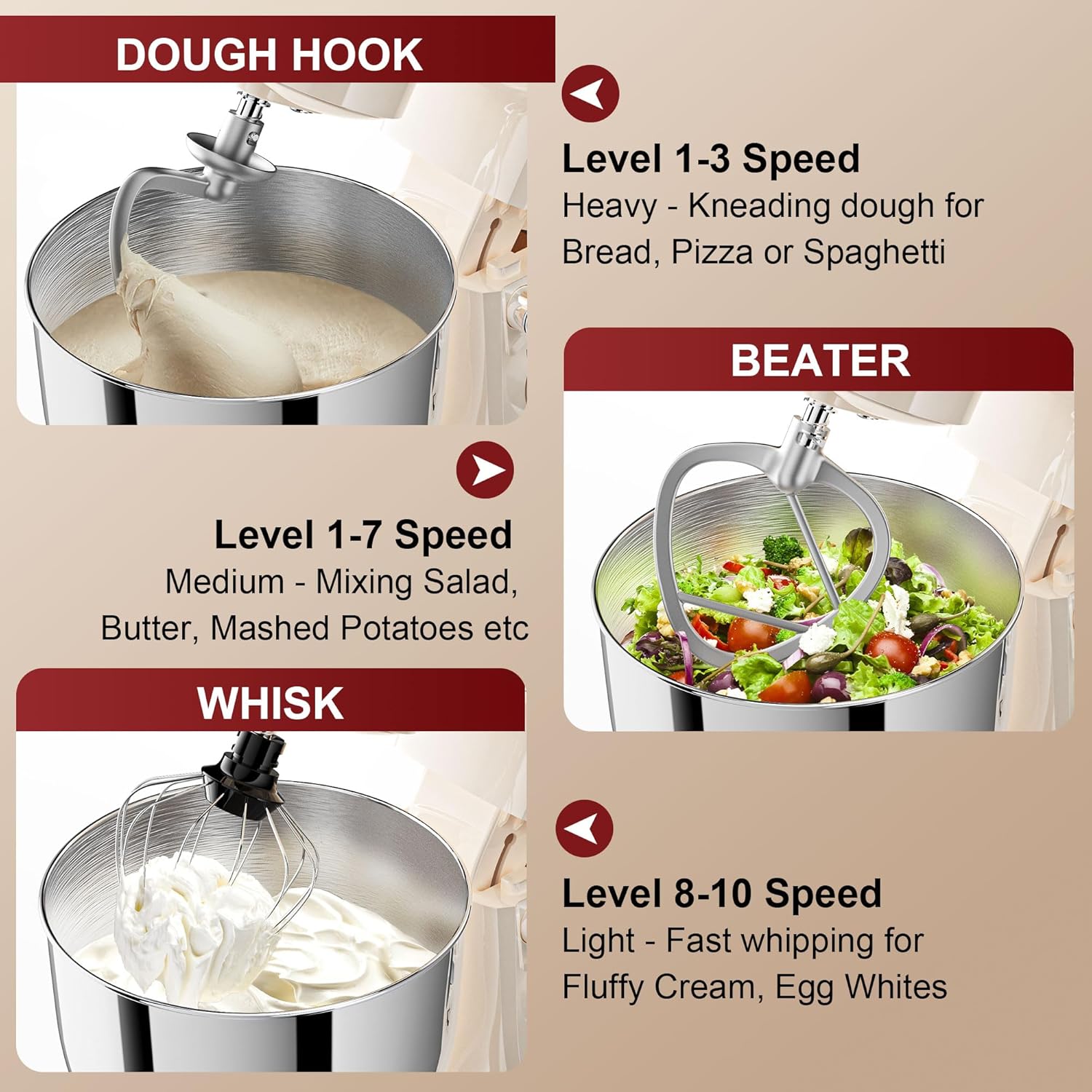10-Speed Stand Mixer with 8-in-1 Splash Guard, Tilt Head, 6-Quart Stainless Steel Bowl + Dishwasher-Safe Dough Hook/Whisk/Blender/Scraper wourant