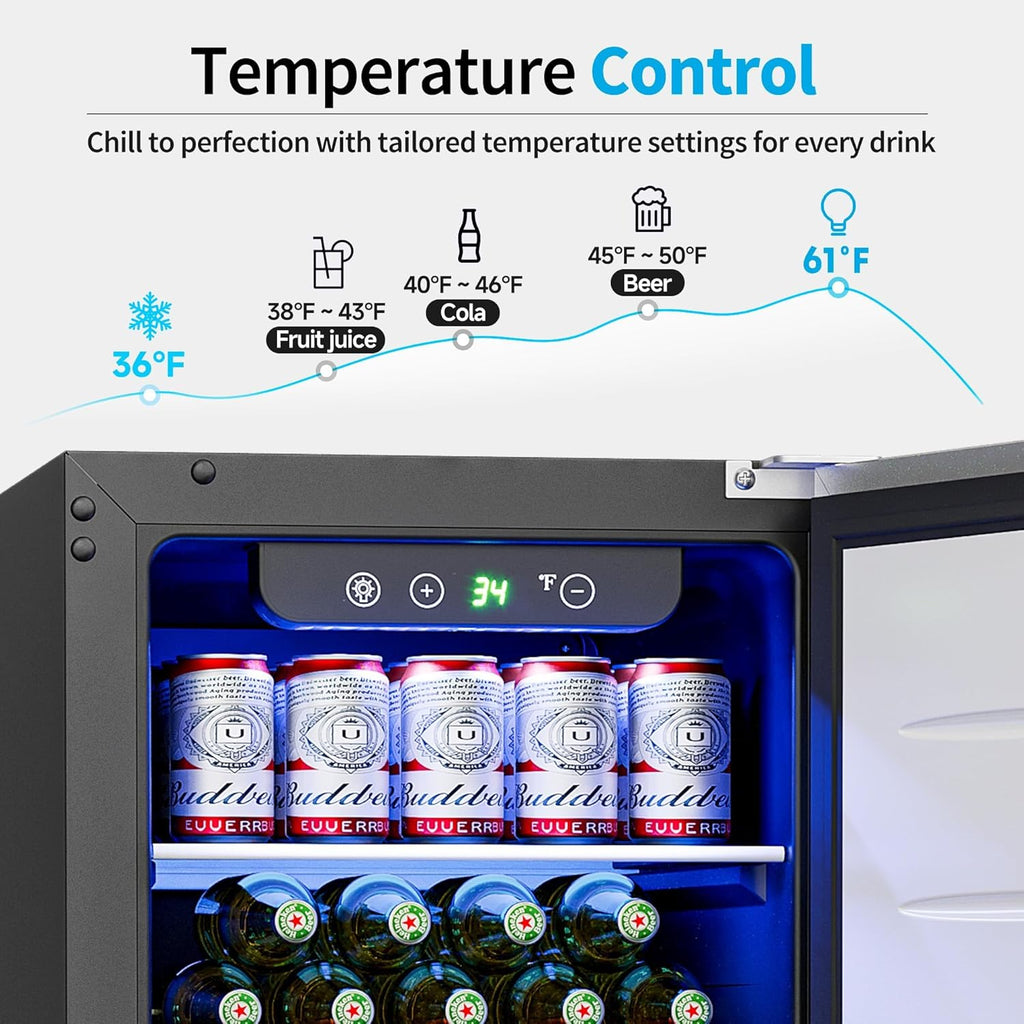 Beverage Refrigerator Cooler - 126 Can Mini Fridge Glass Door for Drinks Soda Beer Wine - Small Refrigerator for Office Bedroom Home Bar, 4 Adjustable Shelves, 3.2 Cu.Ft, Silver wourant