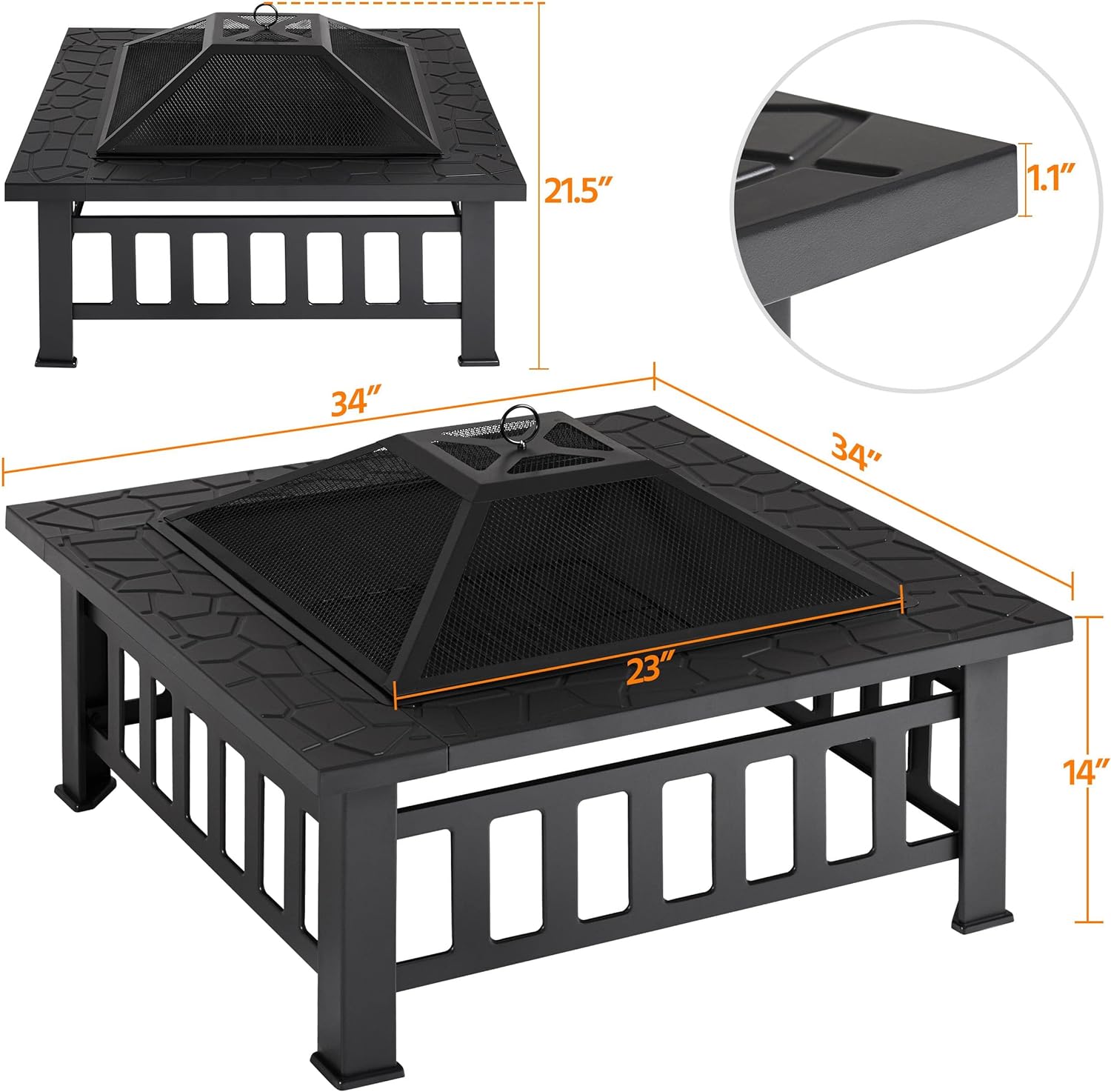 Yaheetech Multifunctional Fire Pit Table 32in Square Metal Firepit Stove Backyard Patio Garden Fireplace for Camping, Outdoor Heating, Bonfire and Picnic wourant