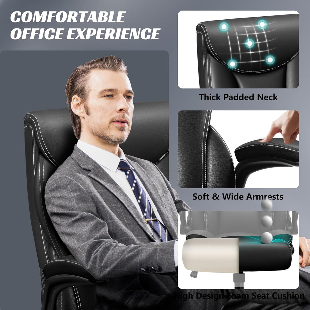Office Chair Large High-Foot Computer Desk Chair, Breathable Leather Chair Lumbar Support Rotating Computer Chair wourant